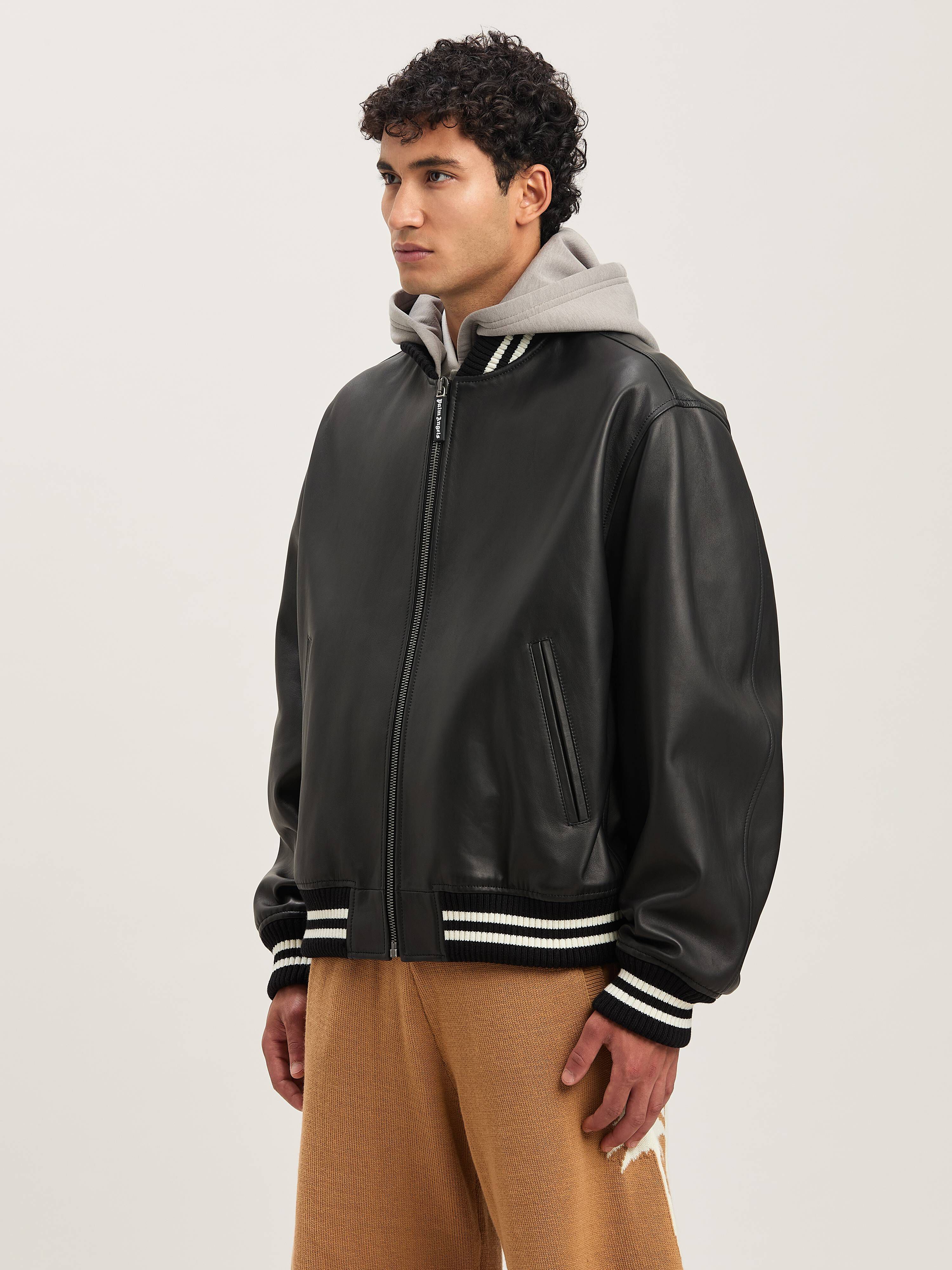 PALM ANGELS  CURVED LOGO LEATHER BOMBER BLACK - OFF W BLACK - OFF WHITE PMJA043S25LEA001