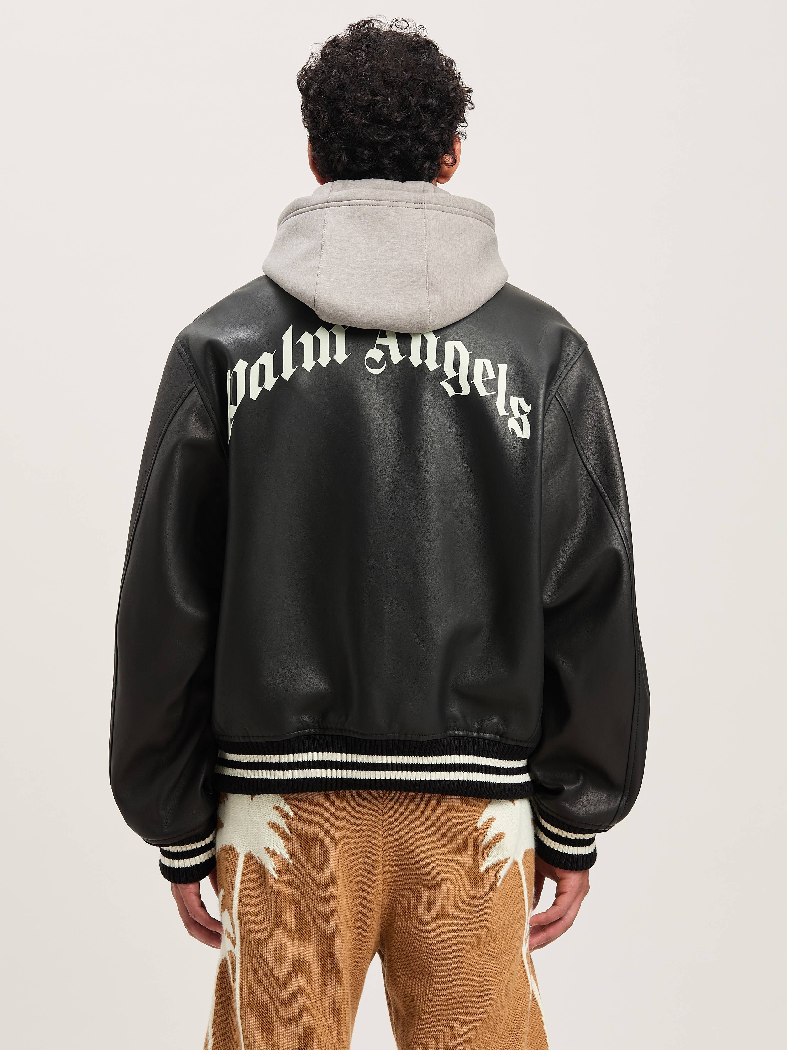 PALM ANGELS  CURVED LOGO LEATHER BOMBER BLACK - OFF W BLACK - OFF WHITE PMJA043S25LEA001