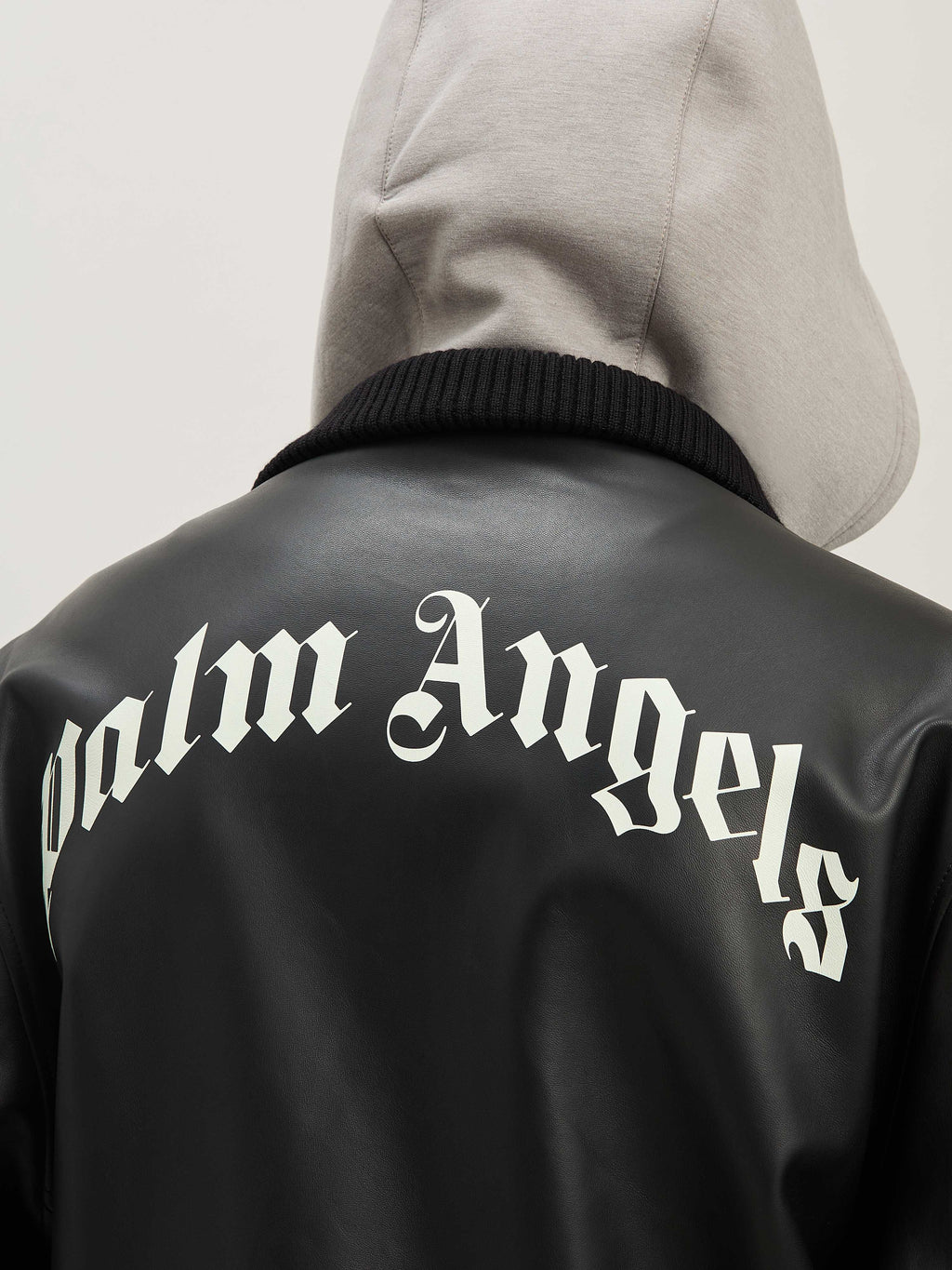 PALM ANGELS  CURVED LOGO LEATHER BOMBER BLACK - OFF W BLACK - OFF WHITE PMJA043S25LEA001