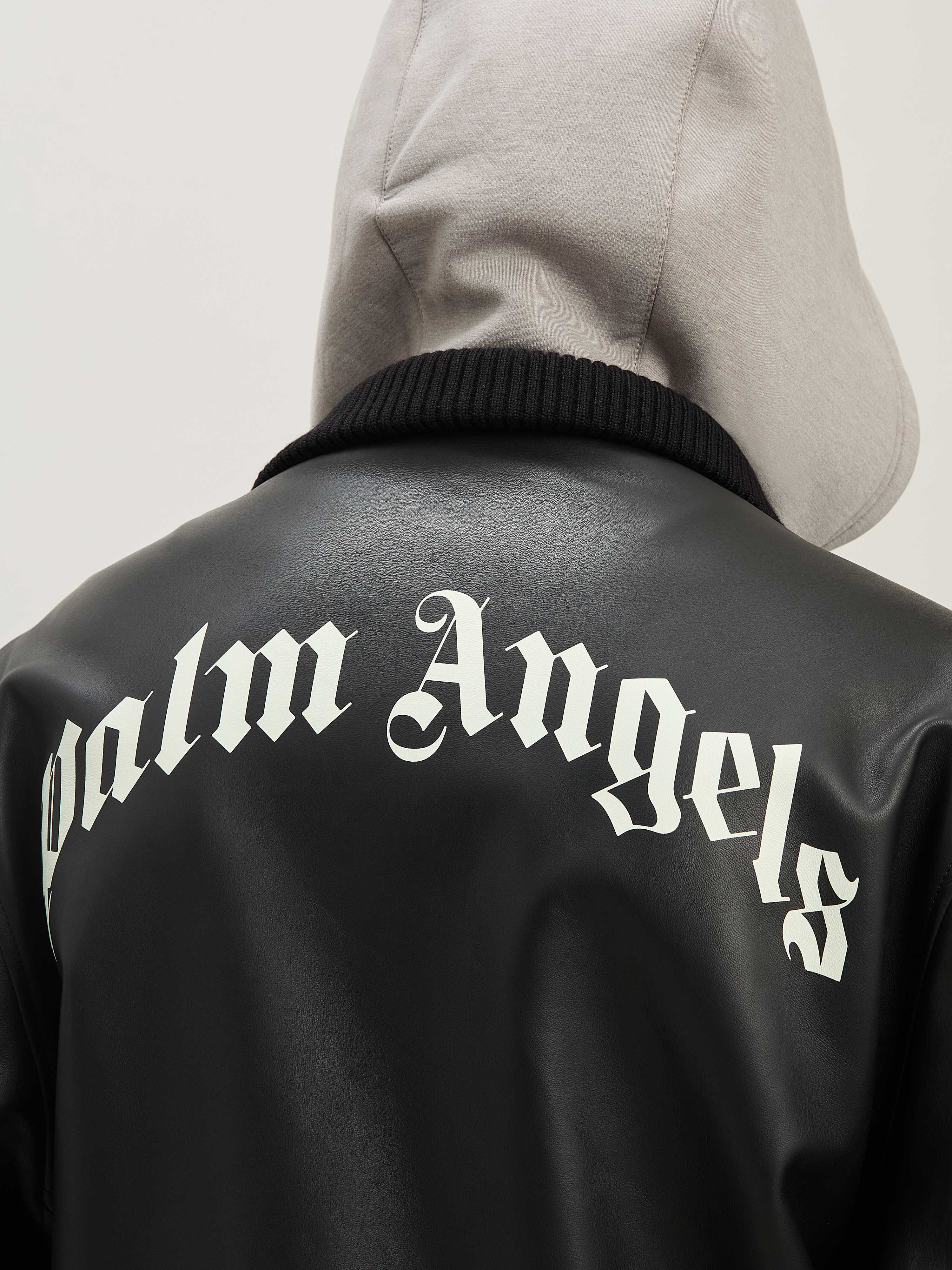 PALM ANGELS  CURVED LOGO LEATHER BOMBER BLACK - OFF W BLACK - OFF WHITE PMJA043S25LEA001