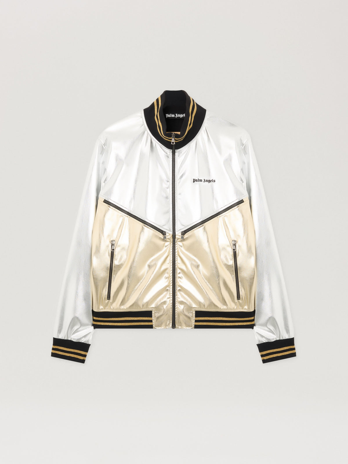 PALM ANGELS Laminated Coated Track Jacket SILVER - GOLD PMJA046F25FAB001