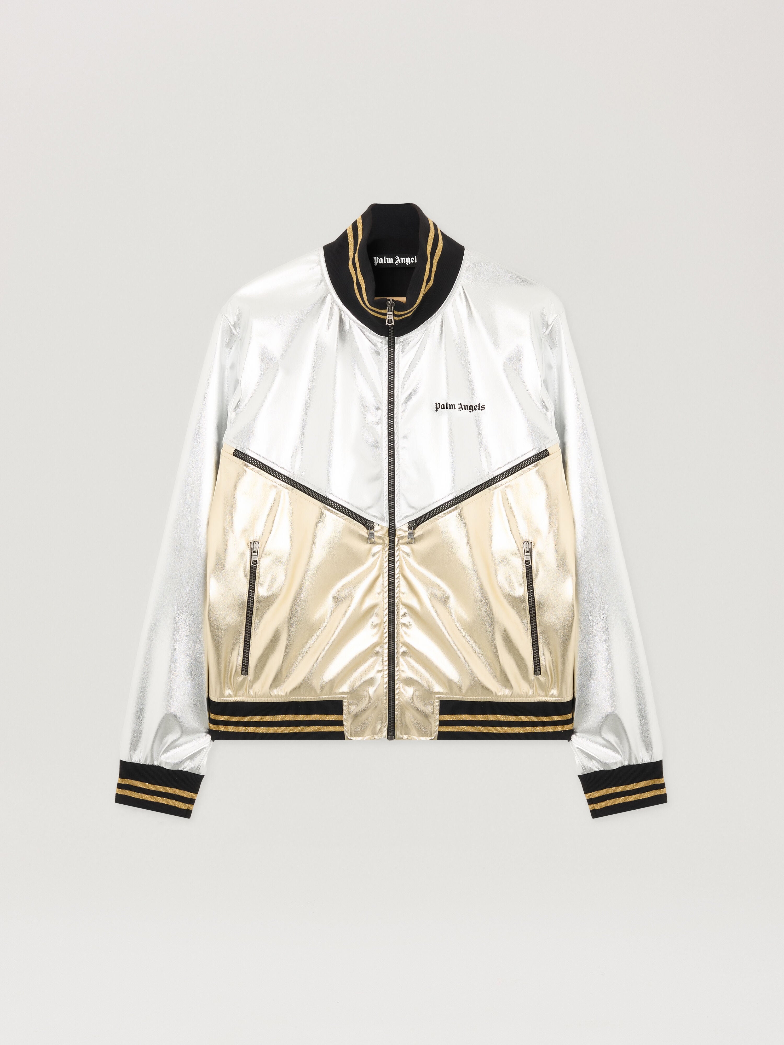 PALM ANGELS Laminated Coated Track Jacket SILVER - GOLD PMJA046F25FAB001