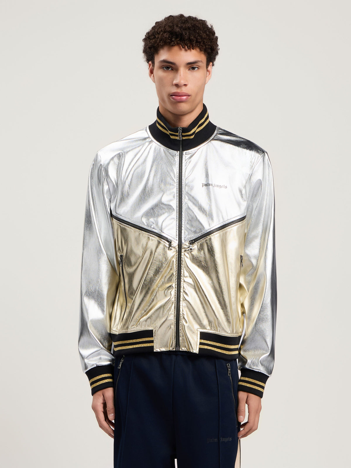 PALM ANGELS Laminated Coated Track Jacket SILVER - GOLD PMJA046F25FAB001