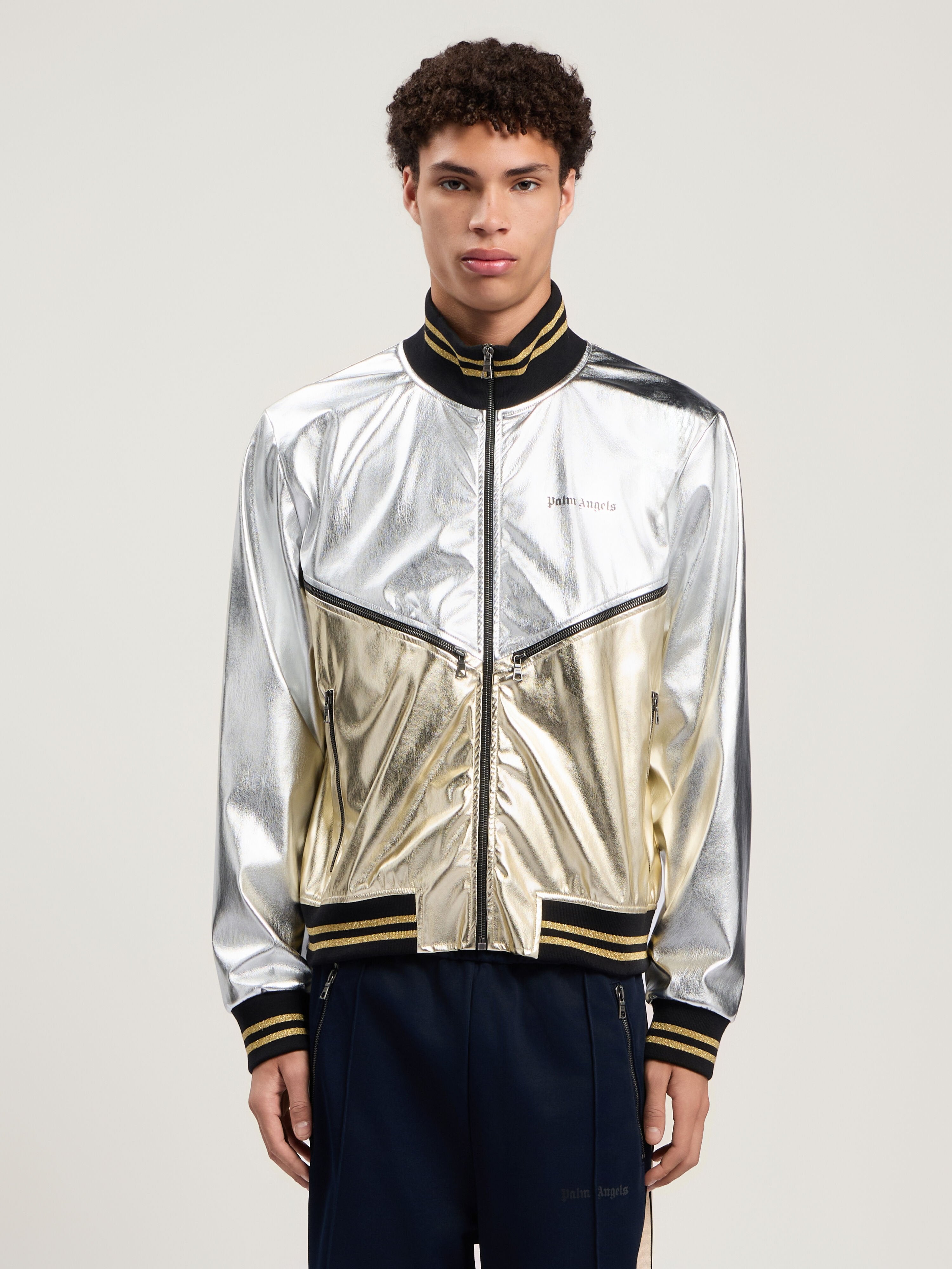 PALM ANGELS Laminated Coated Track Jacket SILVER - GOLD PMJA046F25FAB001