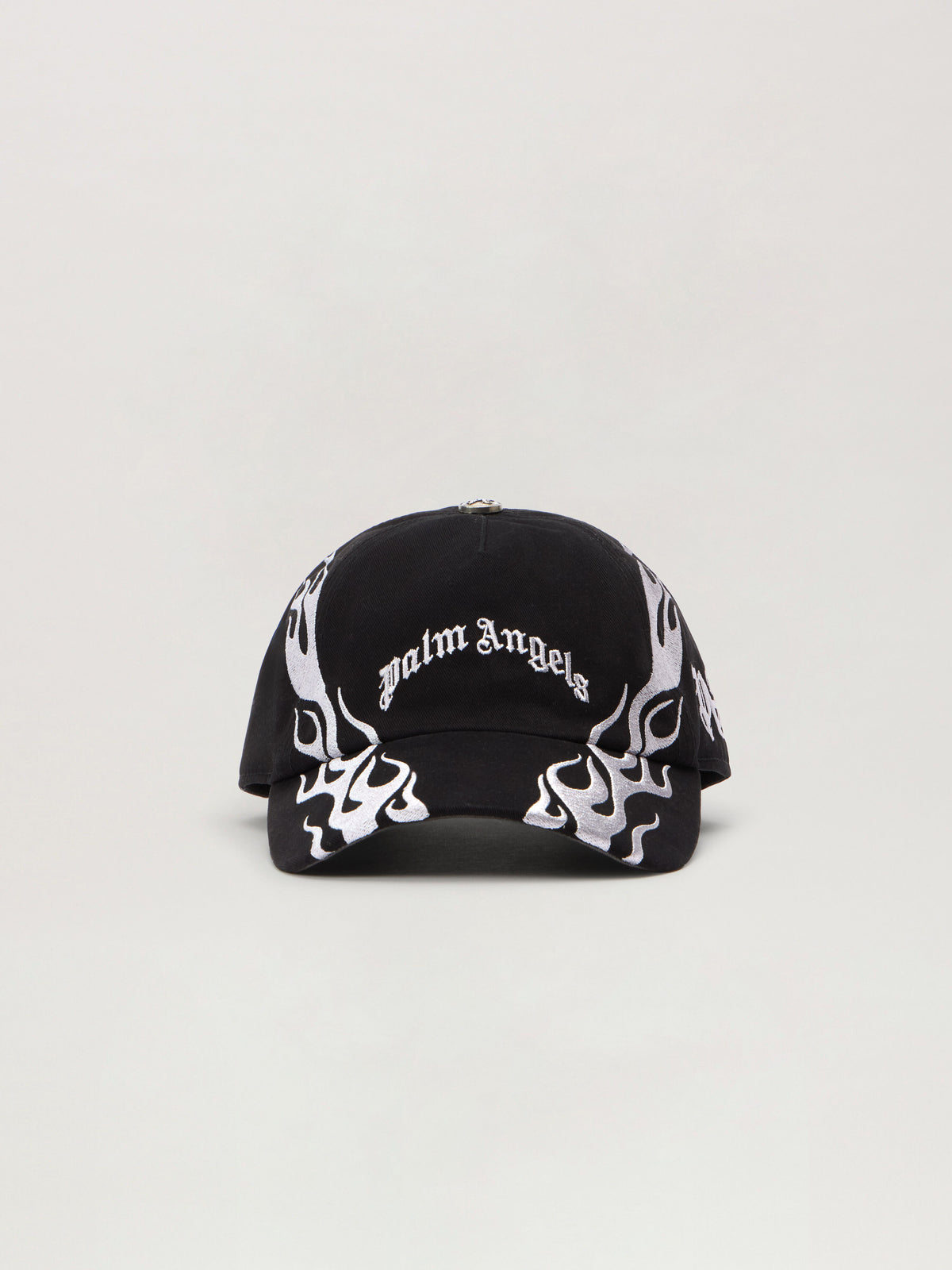 PALM ANGELS Curved Logo Flames Cap BLACK - LIGHT GREY PMLB104F25FAB006