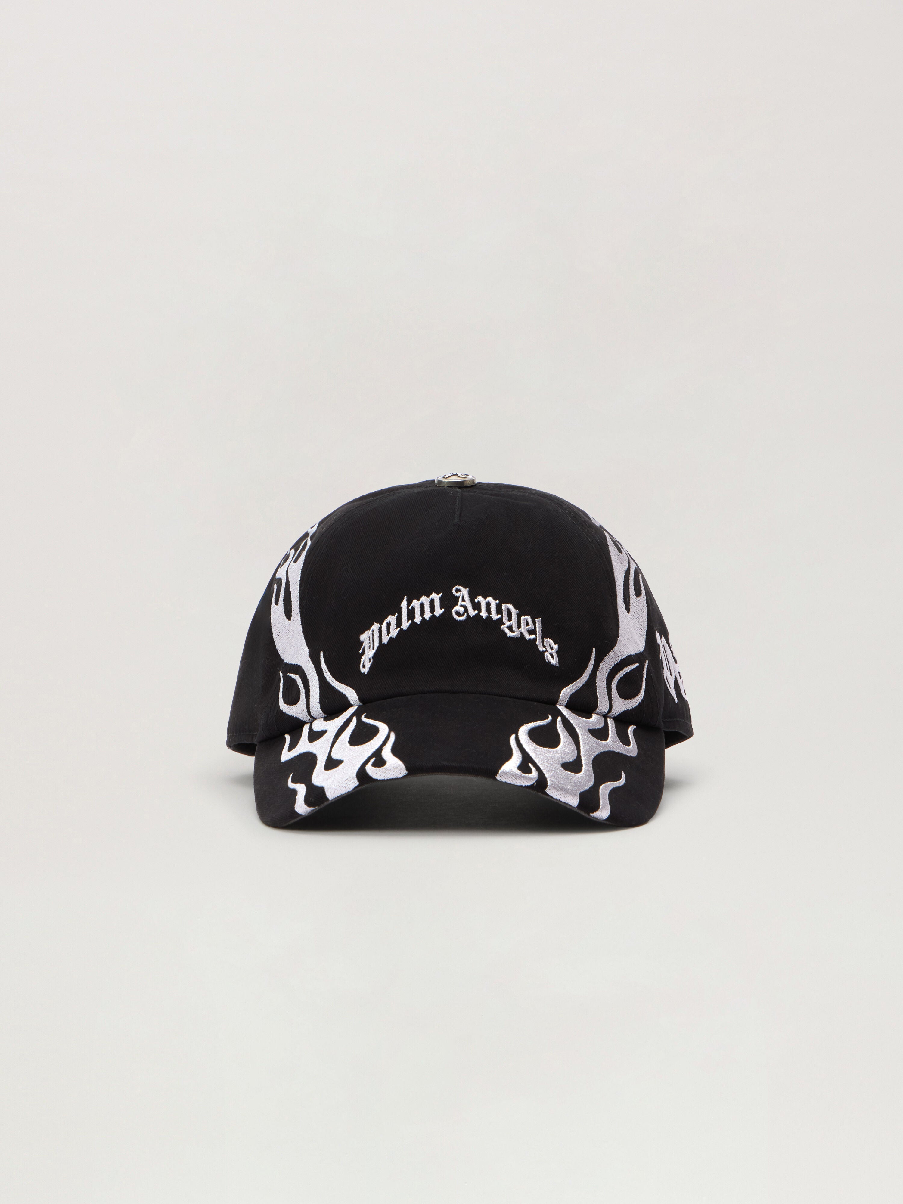 PALM ANGELS Curved Logo Flames Cap BLACK - LIGHT GREY PMLB104F25FAB006