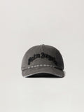 PALM ANGELS Curved Logo Distressed Cap ANTHRACITE - BLACK PMLB104F25FAB007