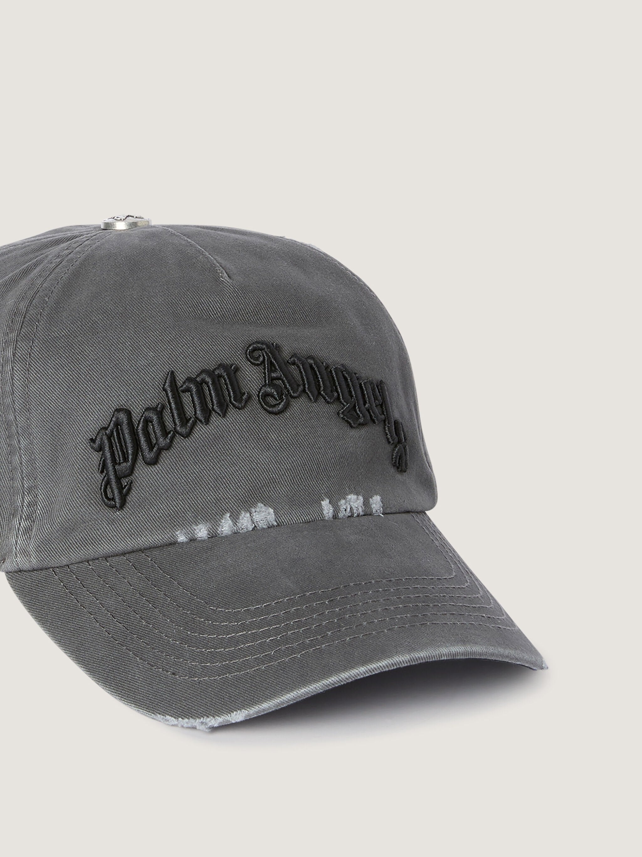 PALM ANGELS Curved Logo Distressed Cap ANTHRACITE - BLACK PMLB104F25FAB007