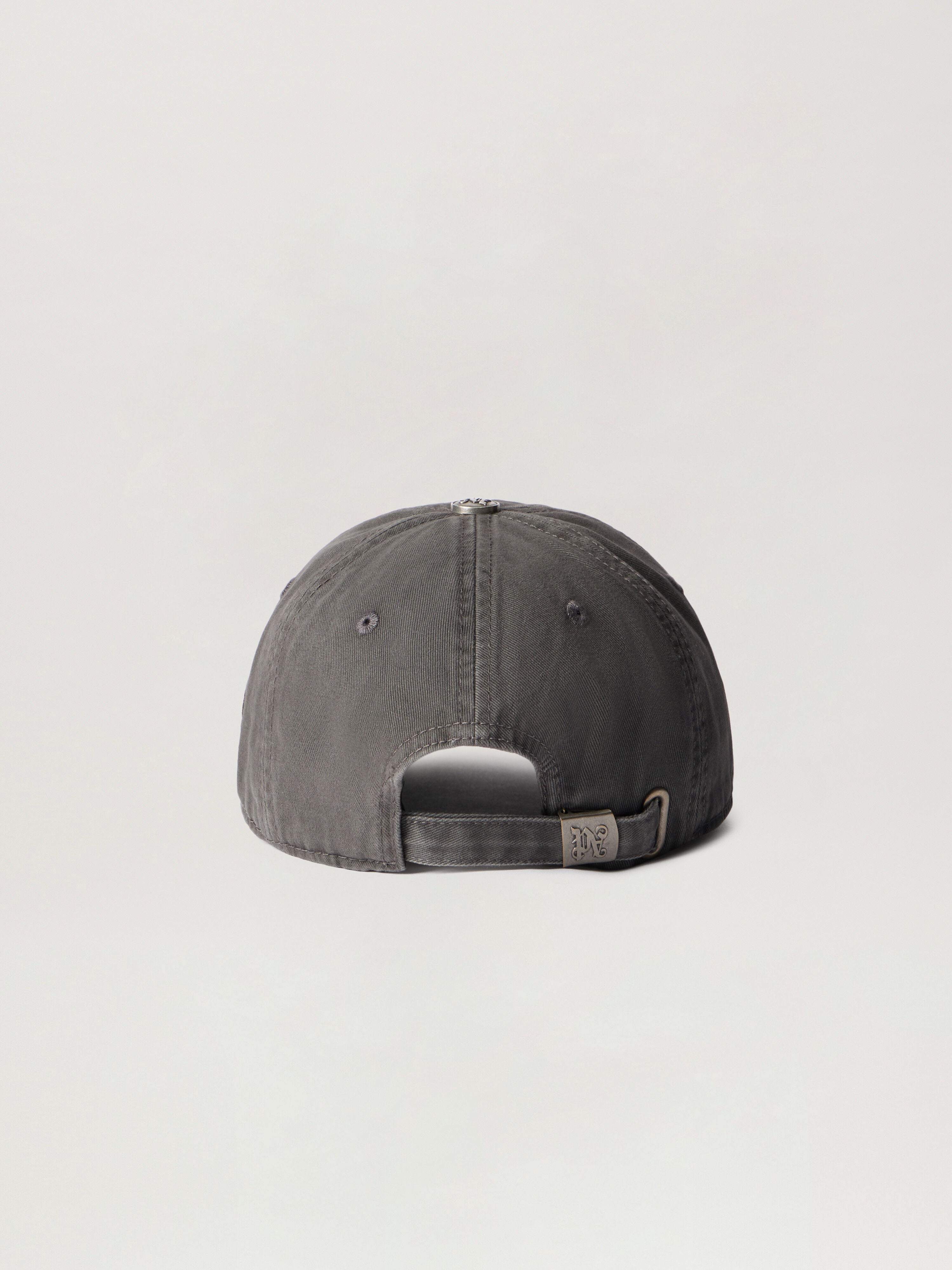 PALM ANGELS Curved Logo Distressed Cap ANTHRACITE - BLACK PMLB104F25FAB007