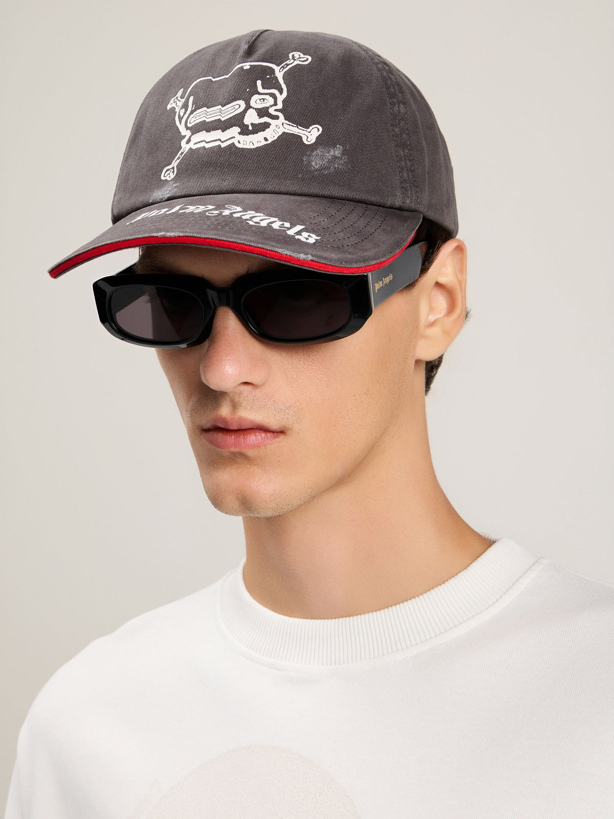 PALM ANGELS Skull Logo Cap DARK GREY OFF WHITE PMLB104S26FAB006
