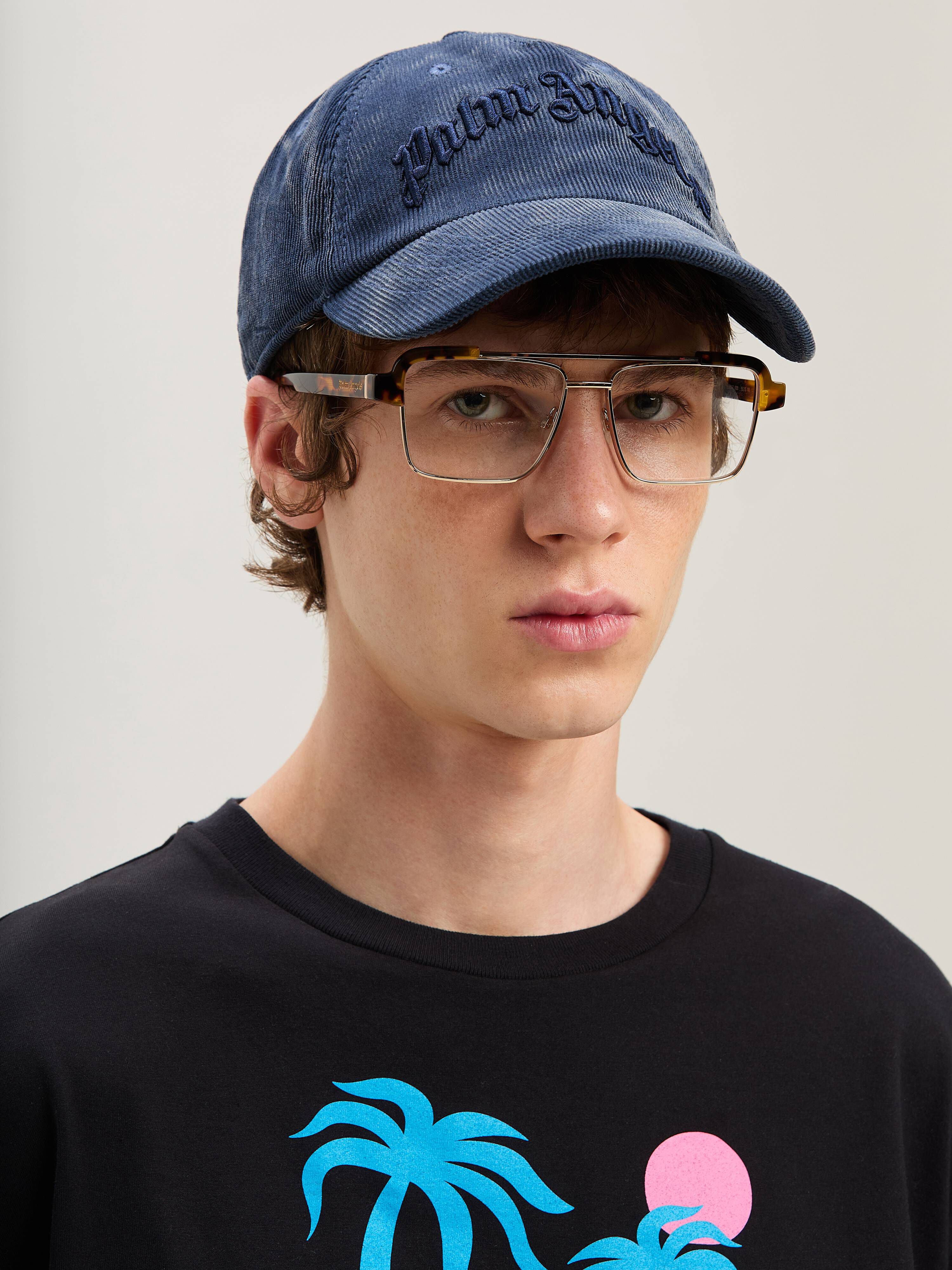 PALM ANGELS  CURVED LOGO CORDUROY CAP VINTAGE BLACK - VINTAGE BLACK - WHITE PMLB108S25FAB002