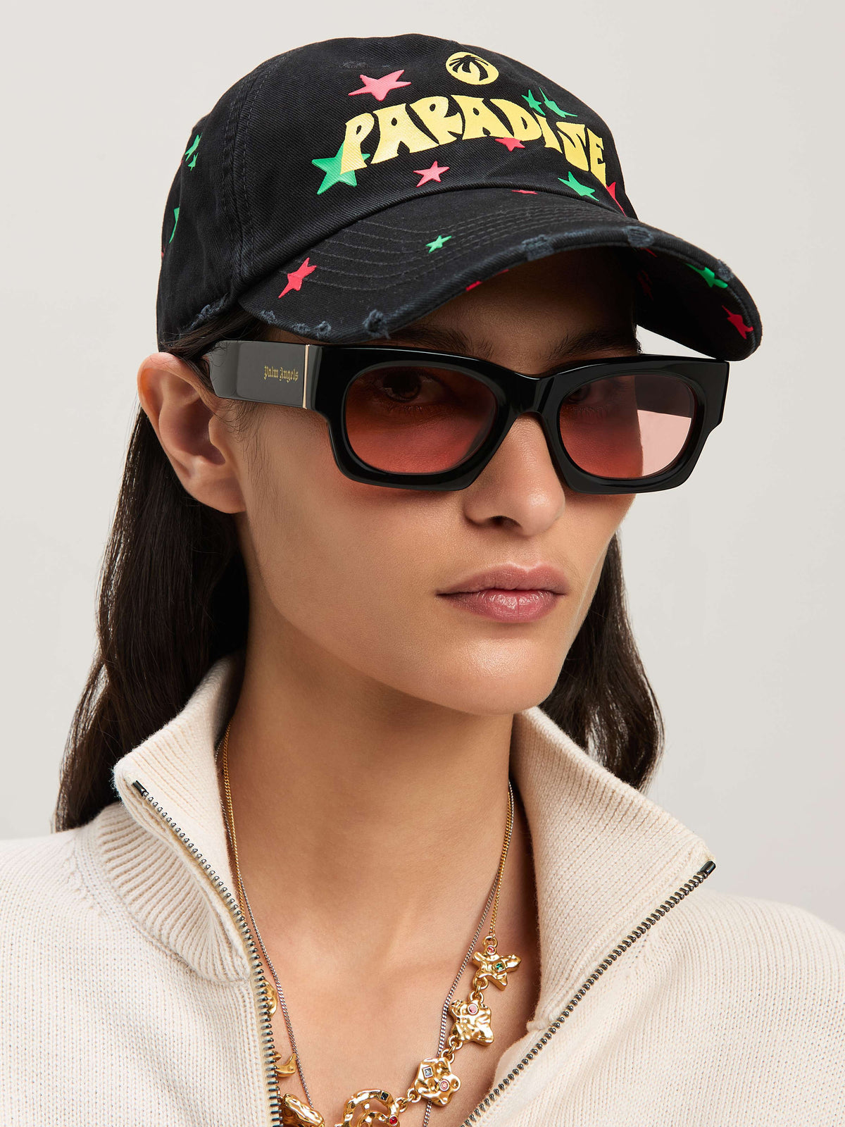 PALM ANGELS  PARADISE PALM CAP BLACK - YELLOW PMLB108S25FAB003