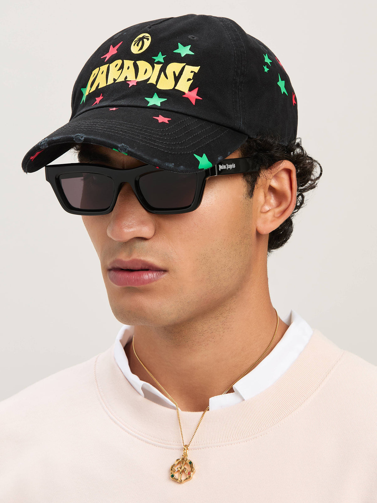 PALM ANGELS  PARADISE PALM CAP BLACK - YELLOW PMLB108S25FAB003