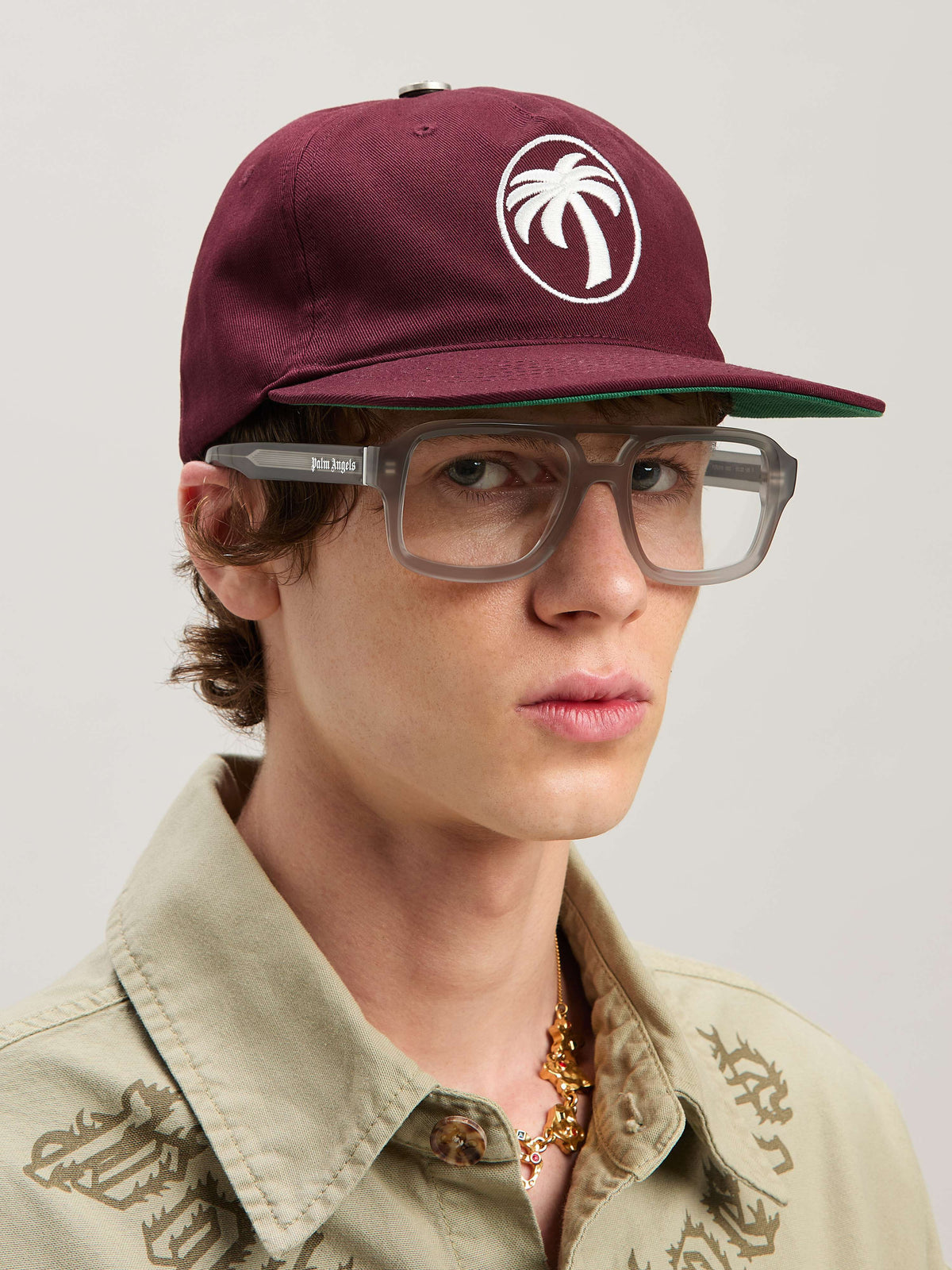 PALM ANGELS  OVAL PALM CAP BURGUNDY - OFF WHITE PMLB10CS25FAB001