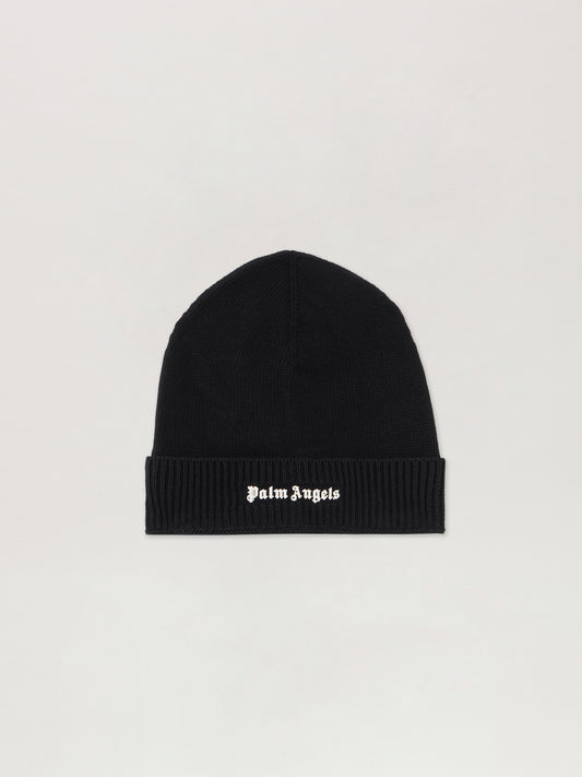PALM ANGELS Classic Logo Beanie BLACK WHITE PMLC002C99KNI001