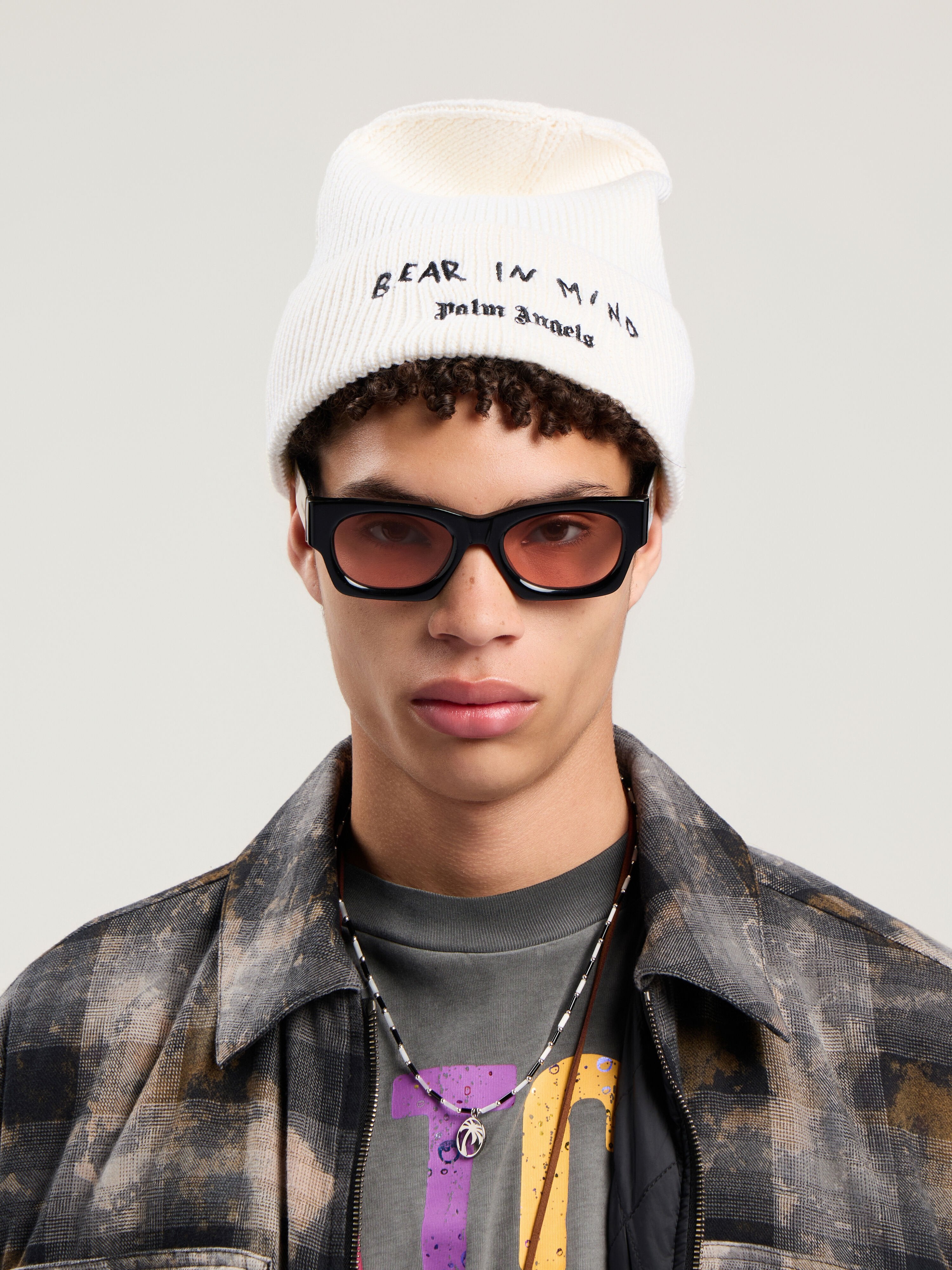 PALM ANGELS Bear In Mind Beanie OFF WHITE - BROWN PMLC030F25KNI001