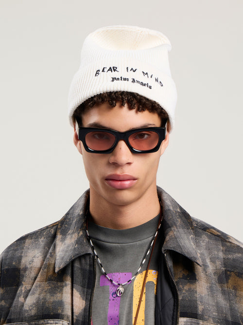 PALM ANGELS Bear In Mind Beanie OFF WHITE - BROWN PMLC030F25KNI001