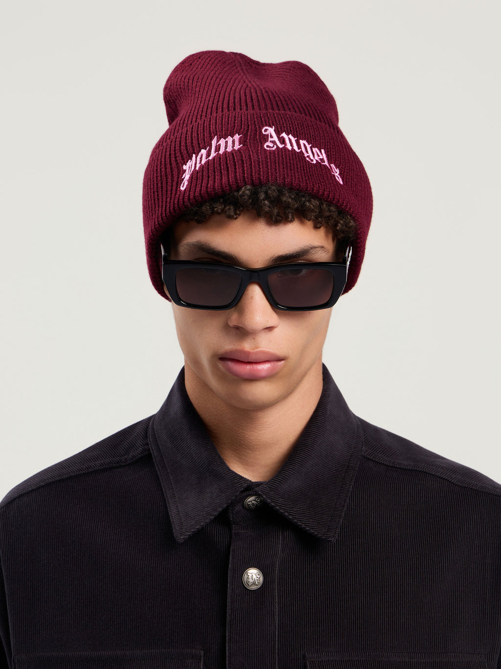 PALM ANGELS Curved Logo Beanie FUCHSIA - PINK PMLC030F25KNI002