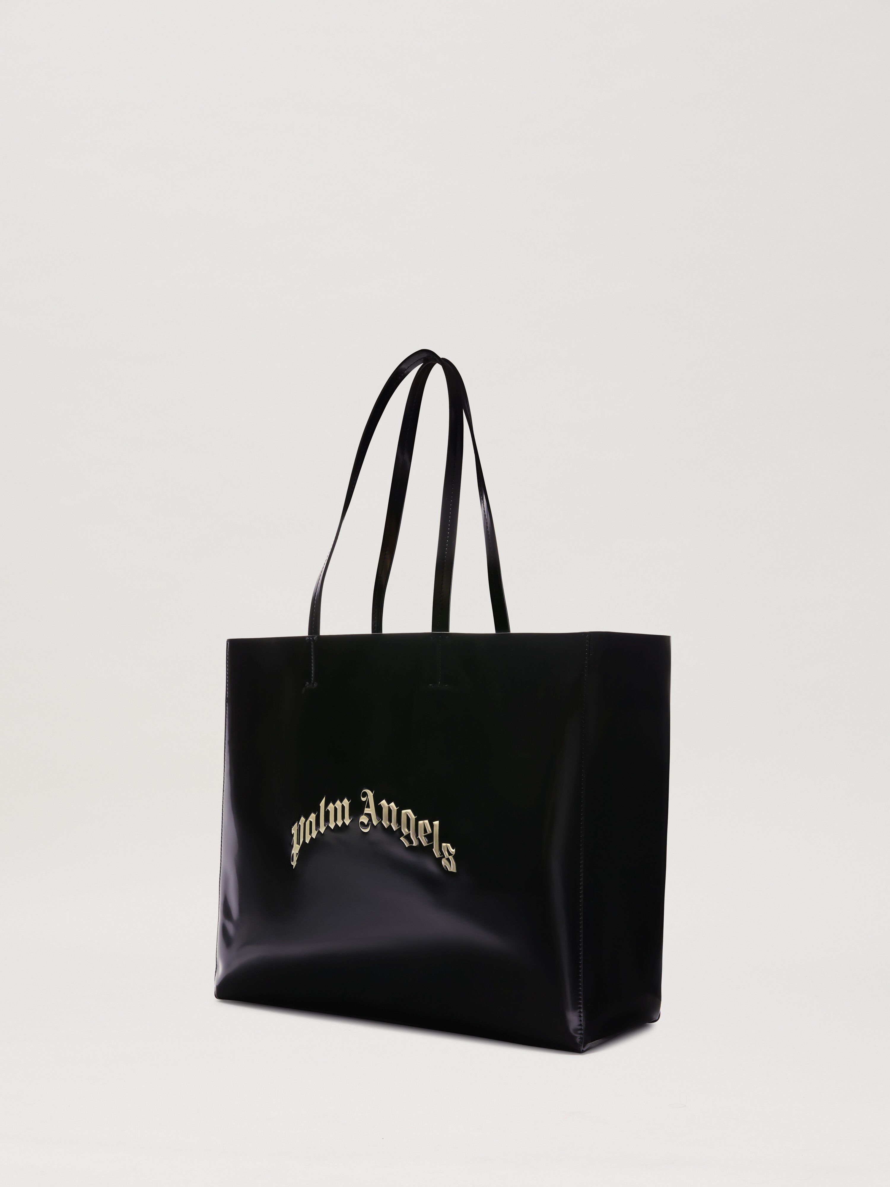 PALM ANGELS  SHINY CURVED LOGO SHOPPING BA BLACK/PEAR BLACK/PEARL PMNA07BS25FAB001