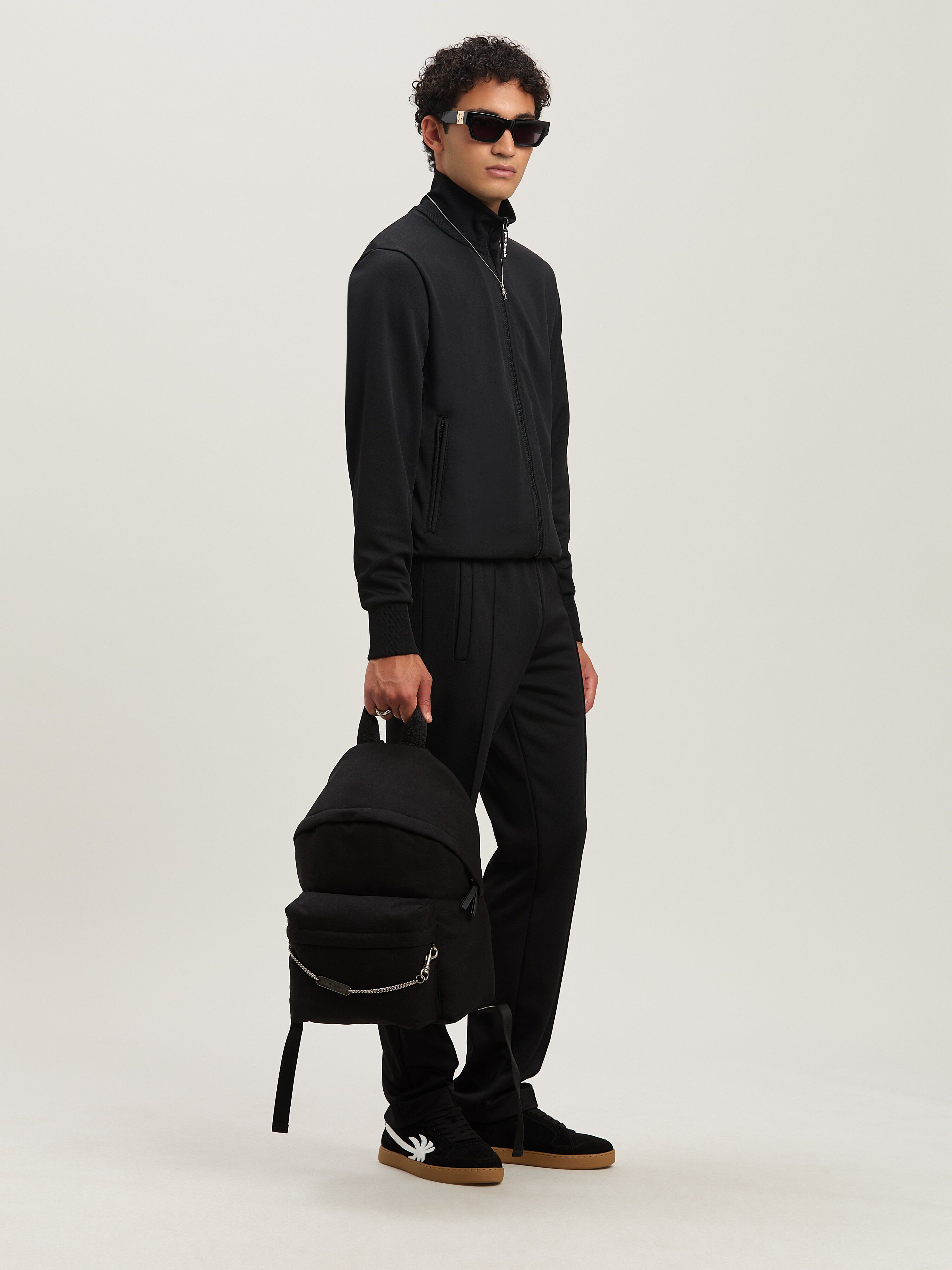 PALM ANGELS  LOGO PLATE BACKPACK BLACK PMNB026S25FAB001