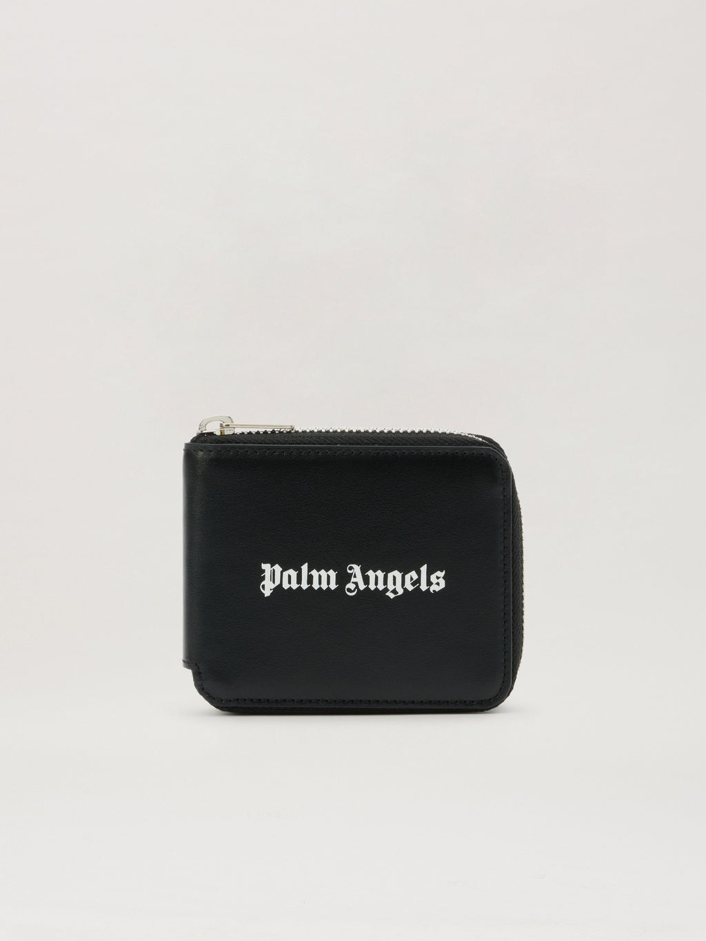 PALM ANGELS Classic Logo Zip Around Wallet BLACK OFF WHITE PMNC025S26LEA001