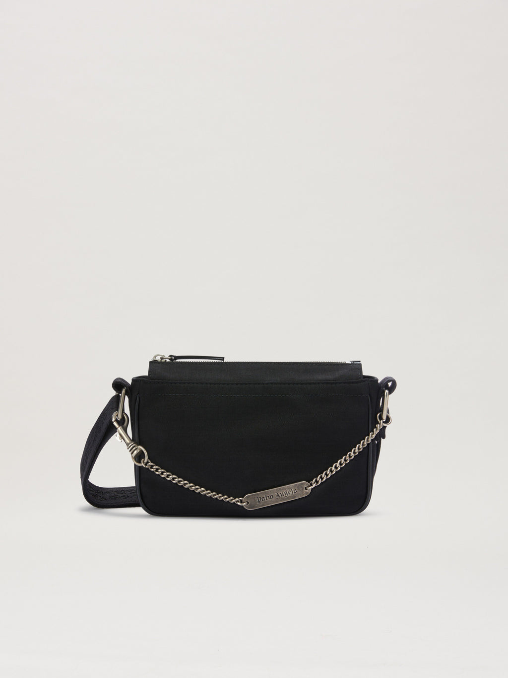 PALM ANGELS  LOGO PLATE CROSSBODY BAG BLACK PMNQ012S25FAB001