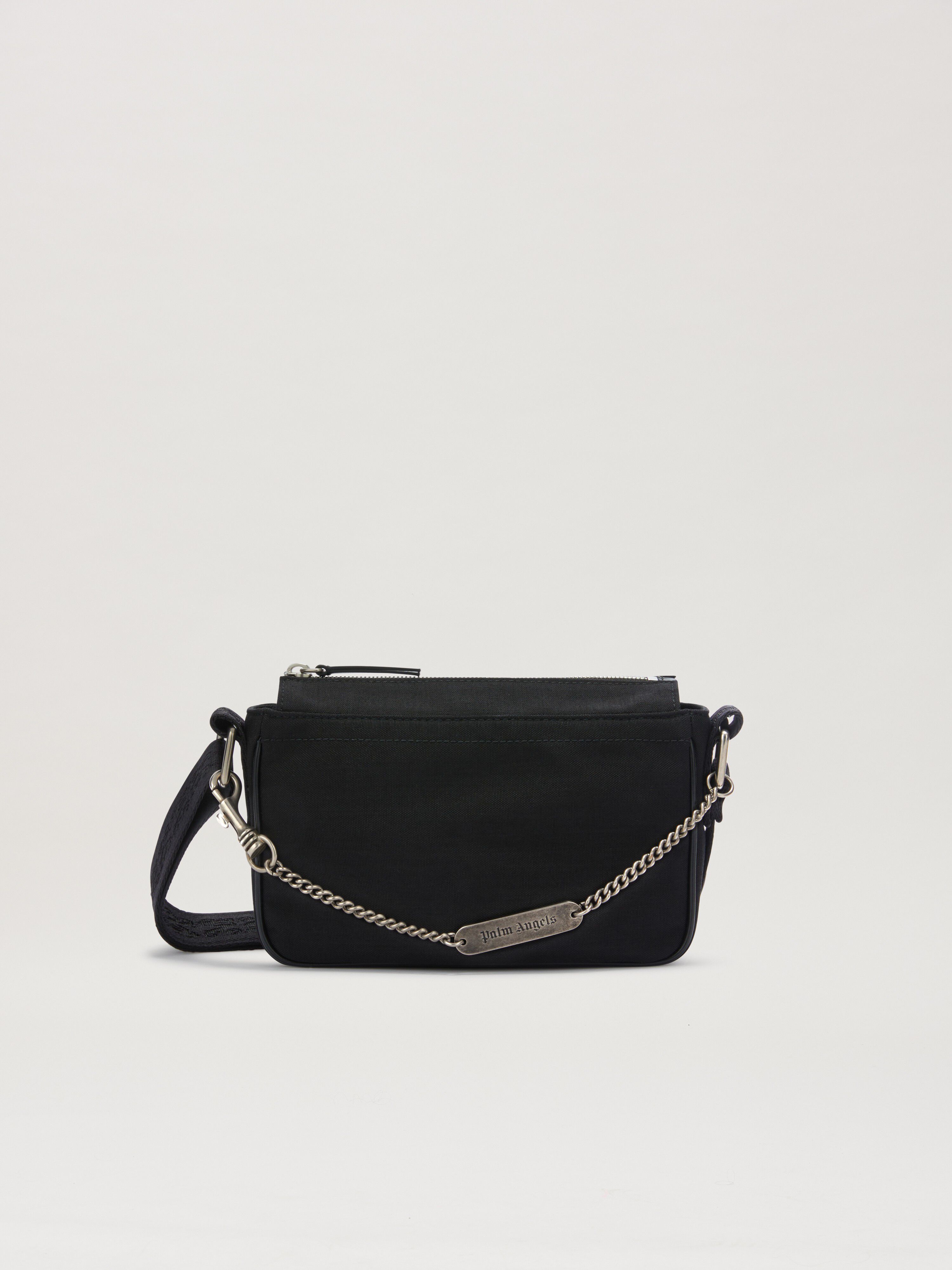 PALM ANGELS  LOGO PLATE CROSSBODY BAG BLACK PMNQ012S25FAB001