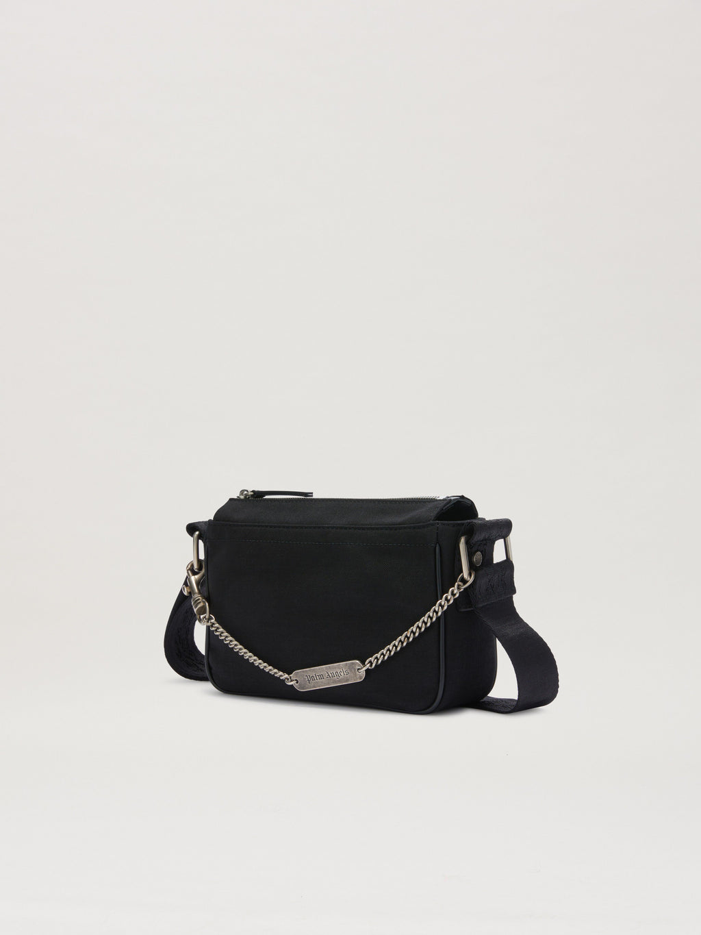 PALM ANGELS  LOGO PLATE CROSSBODY BAG BLACK PMNQ012S25FAB001