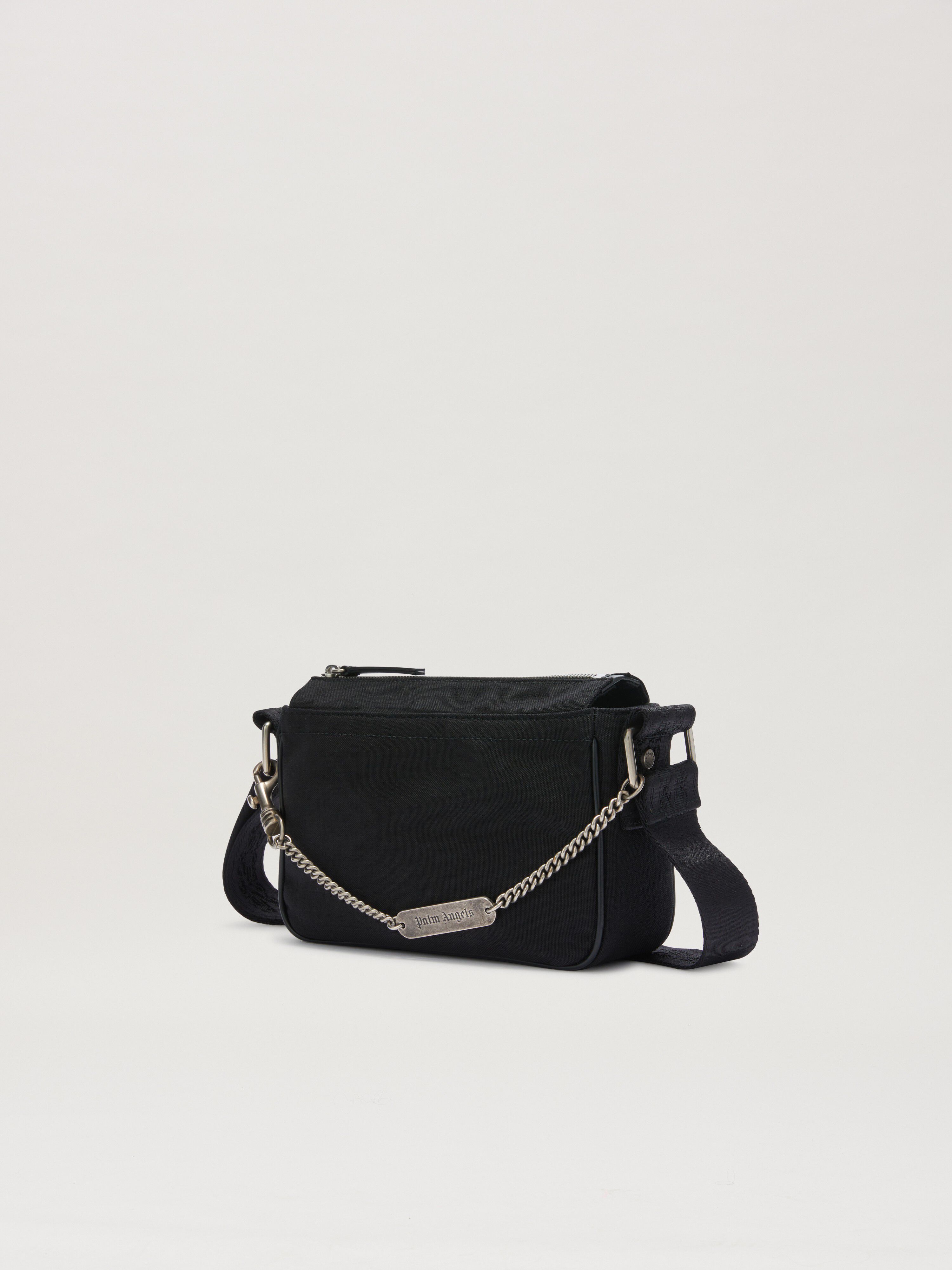 PALM ANGELS  LOGO PLATE CROSSBODY BAG BLACK PMNQ012S25FAB001