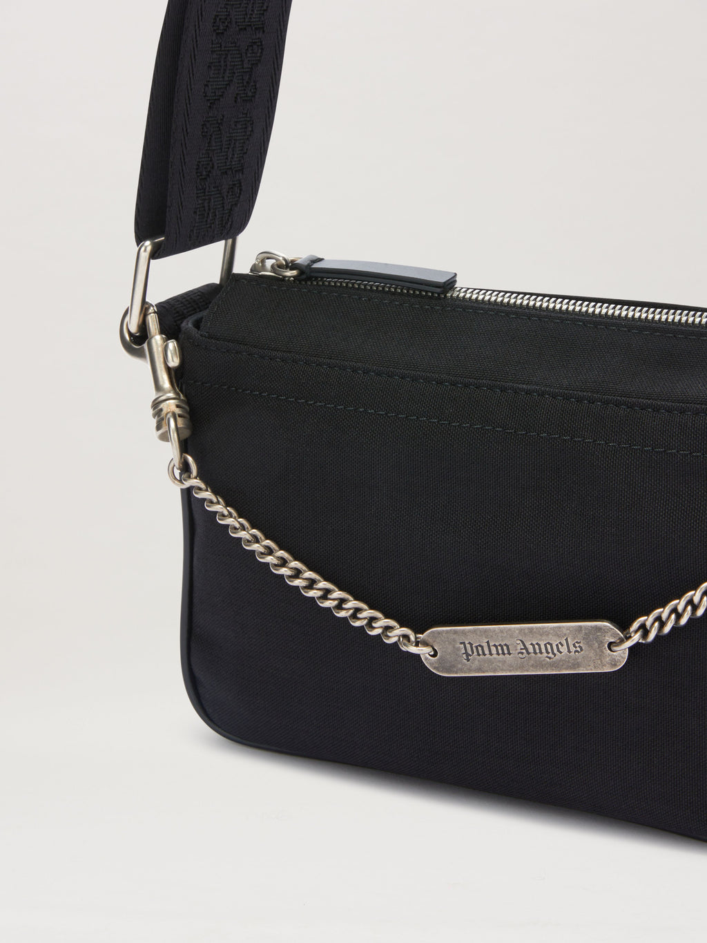 PALM ANGELS  LOGO PLATE CROSSBODY BAG BLACK PMNQ012S25FAB001