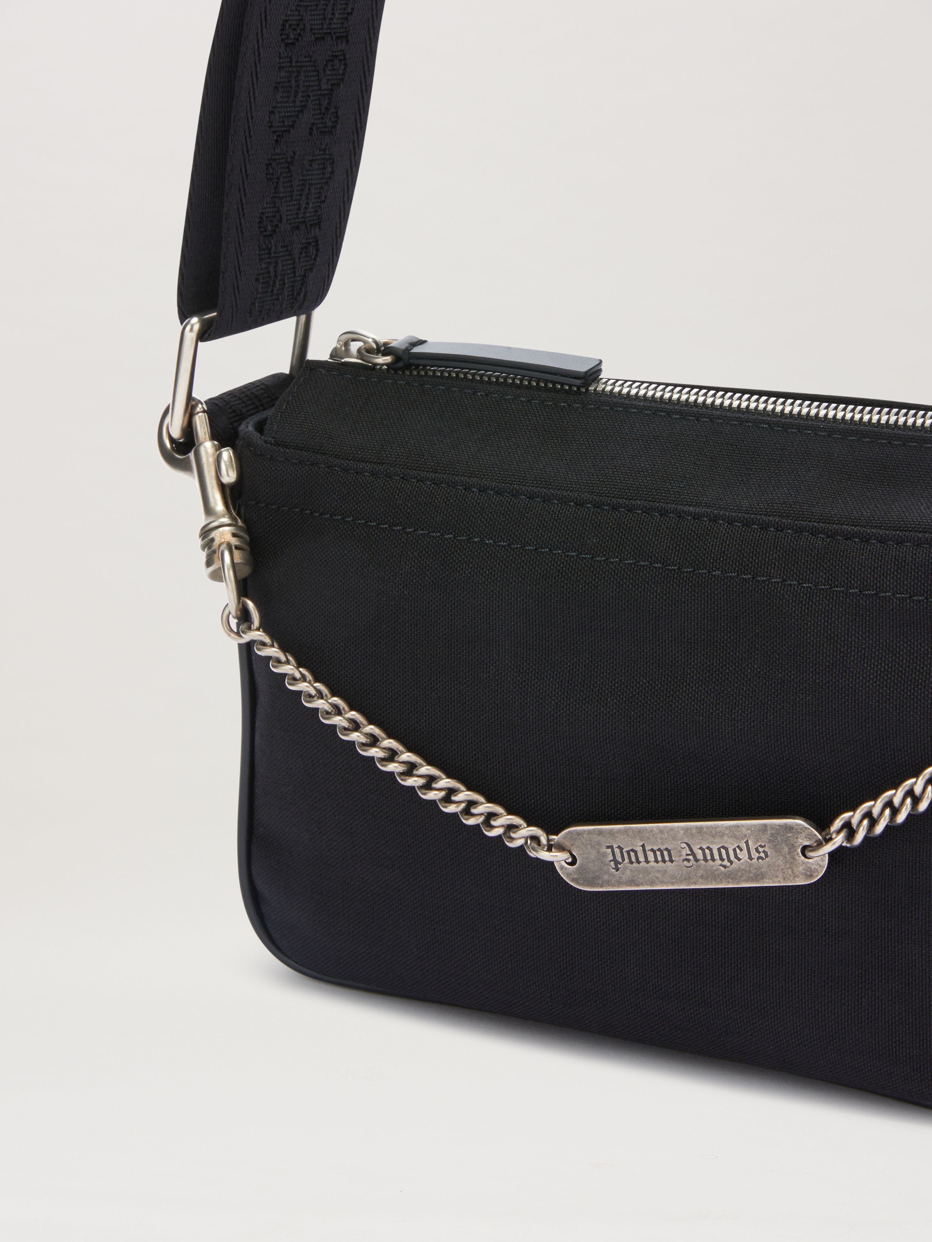 PALM ANGELS  LOGO PLATE CROSSBODY BAG BLACK PMNQ012S25FAB001