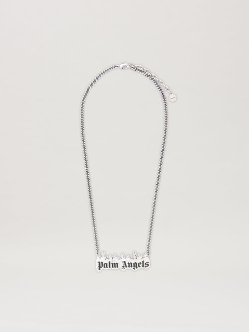 PALM ANGELS  BURNING LOGO NECKLACE SILVER - BLACK PMOB053S25MAT001