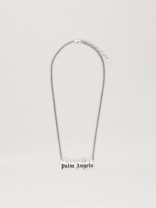 PALM ANGELS  BURNING LOGO NECKLACE SILVER - BLACK PMOB053S25MAT001