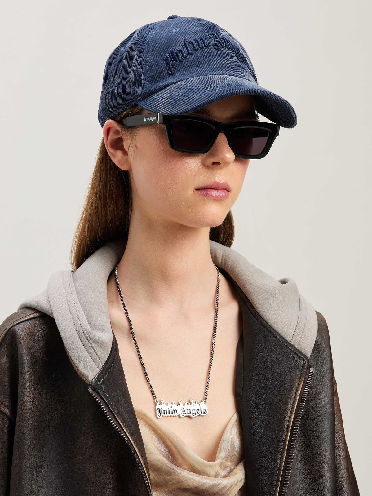 PALM ANGELS  BURNING LOGO NECKLACE SILVER - BLACK PMOB053S25MAT001