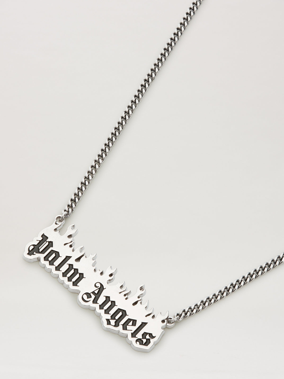 PALM ANGELS  BURNING LOGO NECKLACE SILVER - BLACK PMOB053S25MAT001