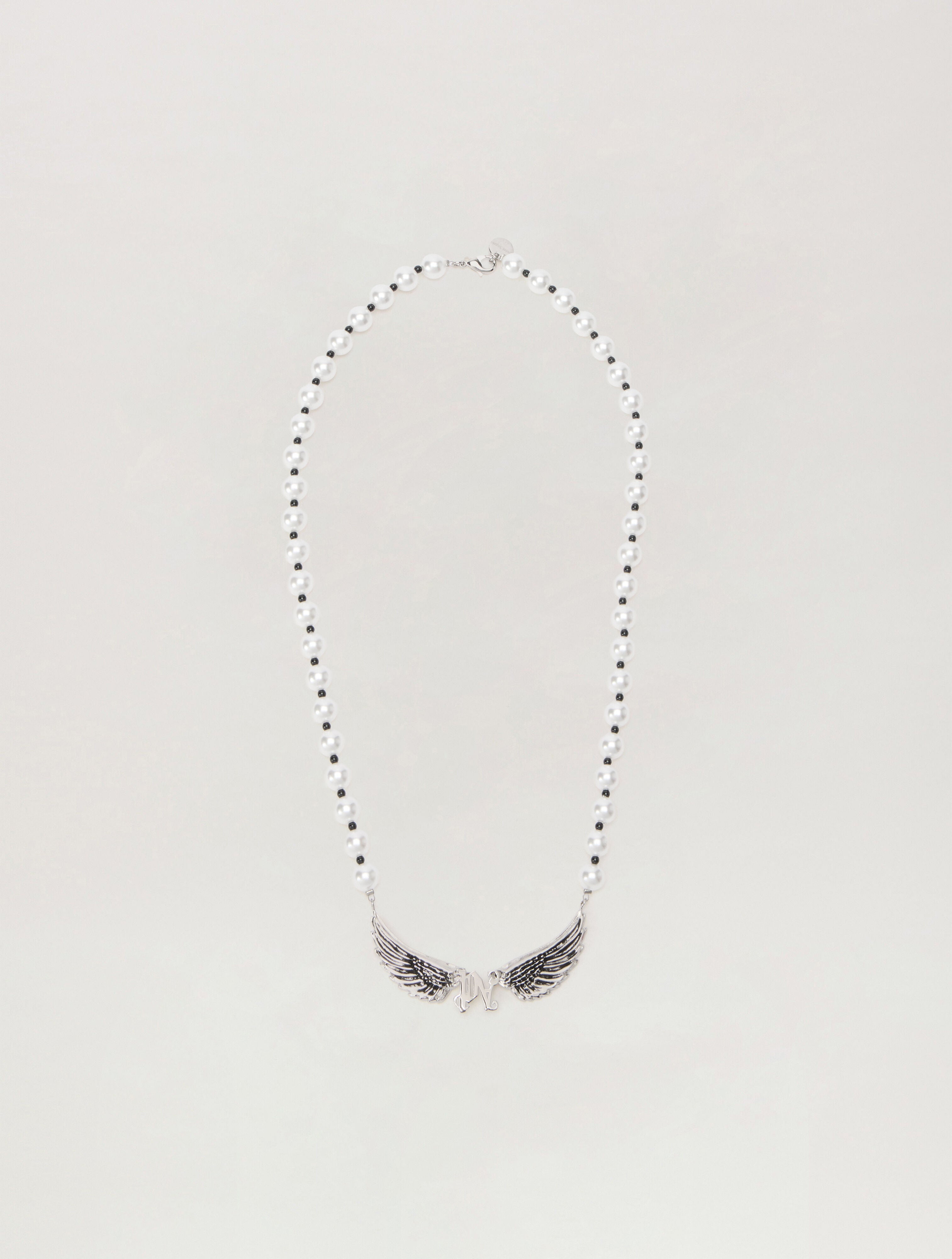 PALM ANGELS Wings Pearl Necklace SILVER - OFF WHITE PMOB12EF25MAT001