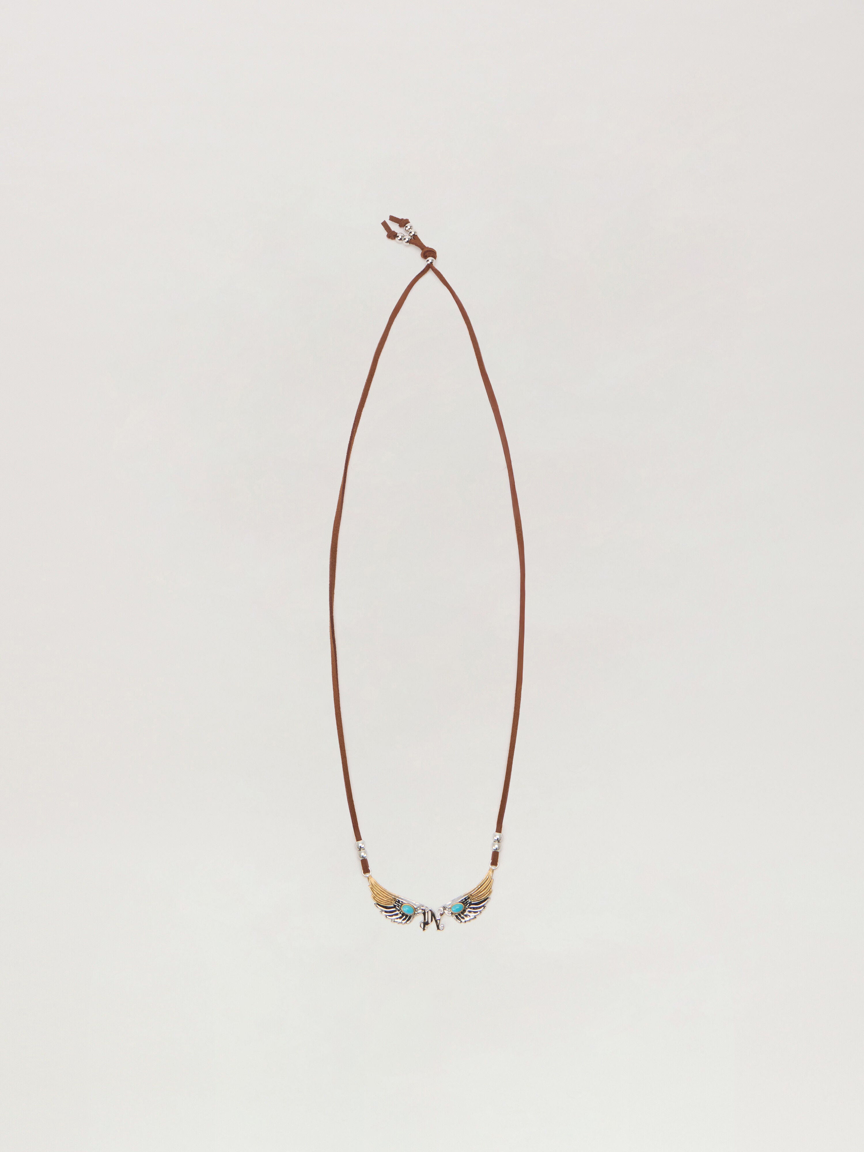 PALM ANGELS Wings Cord Necklace SILVER - BROWN PMOB12FF25MAT001