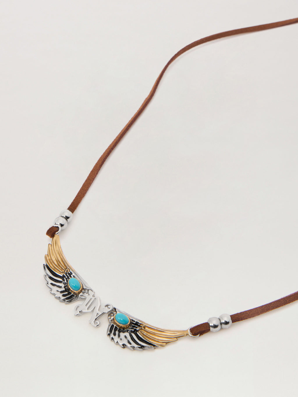 PALM ANGELS Wings Cord Necklace SILVER - BROWN PMOB12FF25MAT001
