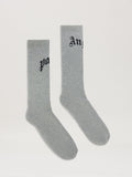 PALM ANGELS  CURVED LOGO SOCKS GREY MELANGE - BLACK PMRA001S25FAB001