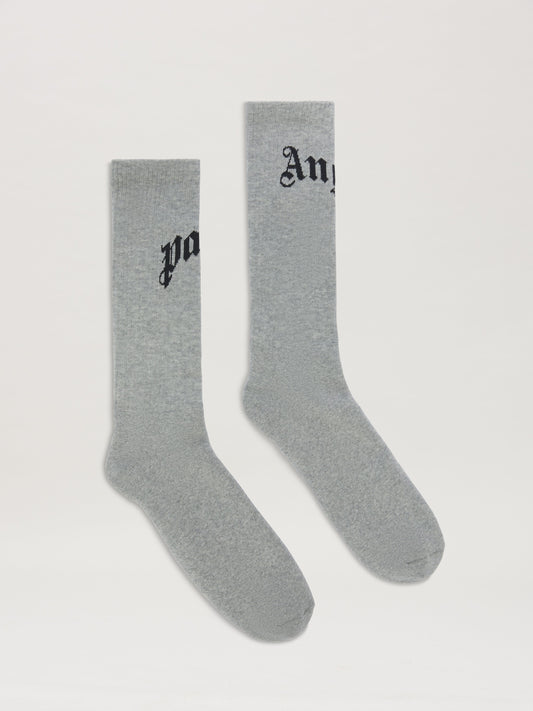 PALM ANGELS  CURVED LOGO SOCKS GREY MELANGE - BLACK PMRA001S25FAB001