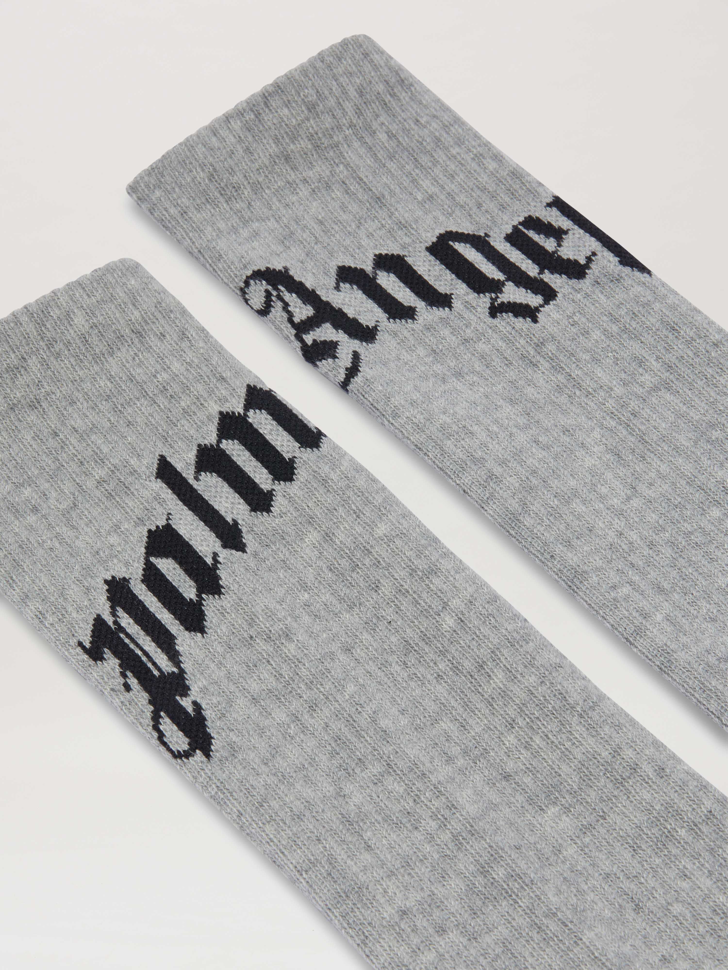 PALM ANGELS  CURVED LOGO SOCKS GREY MELANGE - BLACK PMRA001S25FAB001