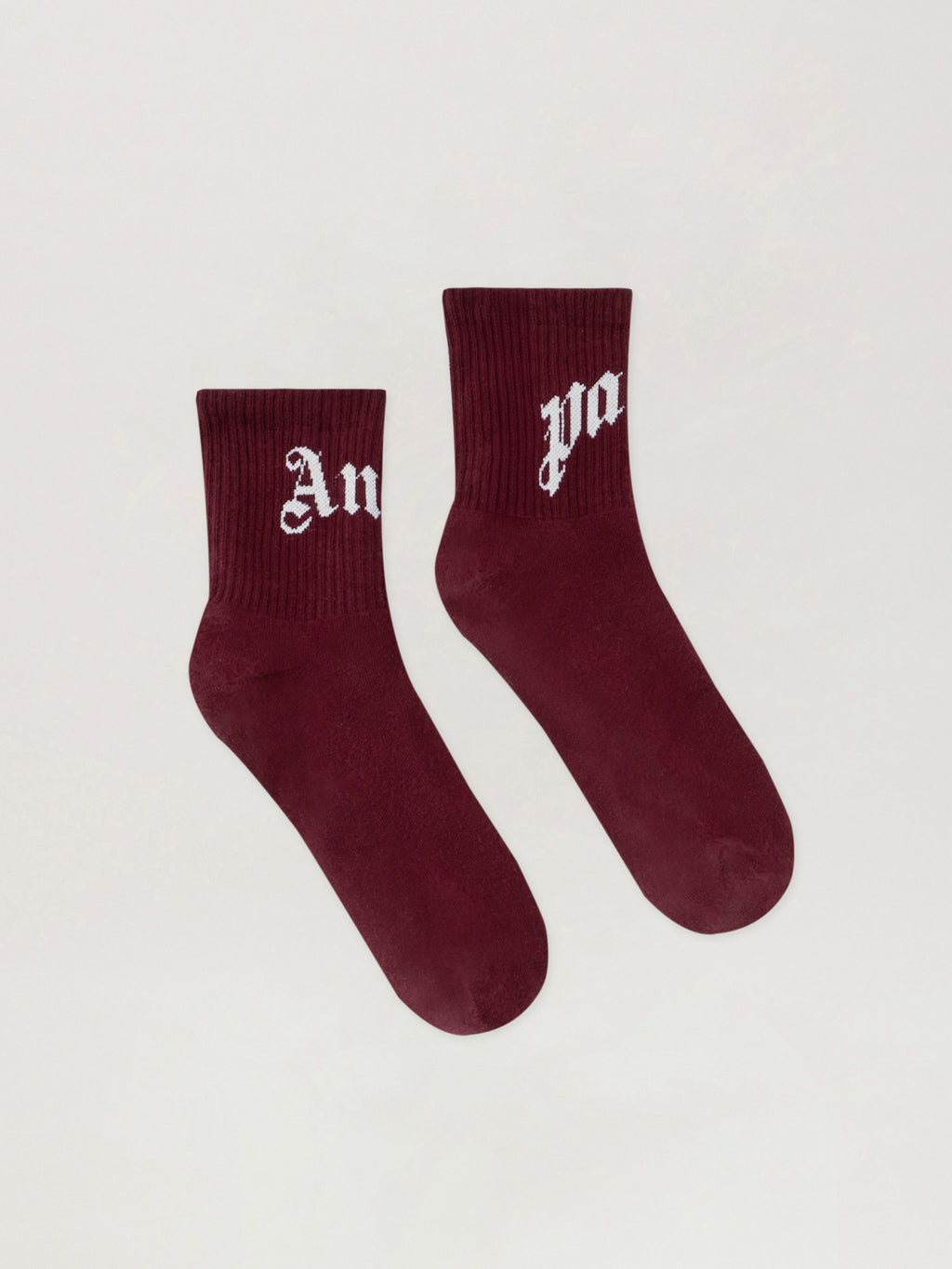 PALM ANGELS Curved Logo Socks BURGUNDY - OFF WHITE PMRA008F25FAB001