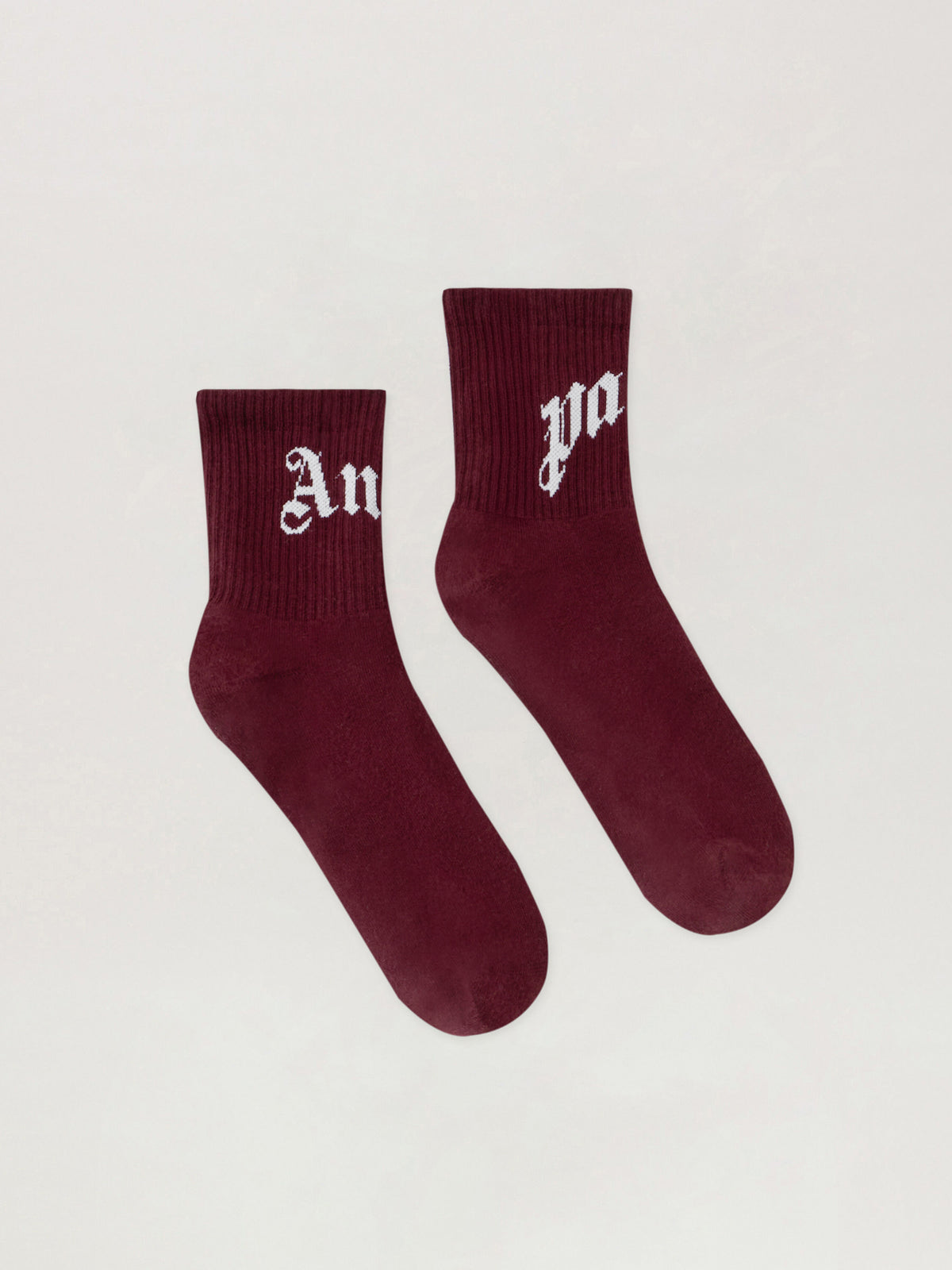 PALM ANGELS Curved Logo Socks BURGUNDY - OFF WHITE PMRA008F25FAB001