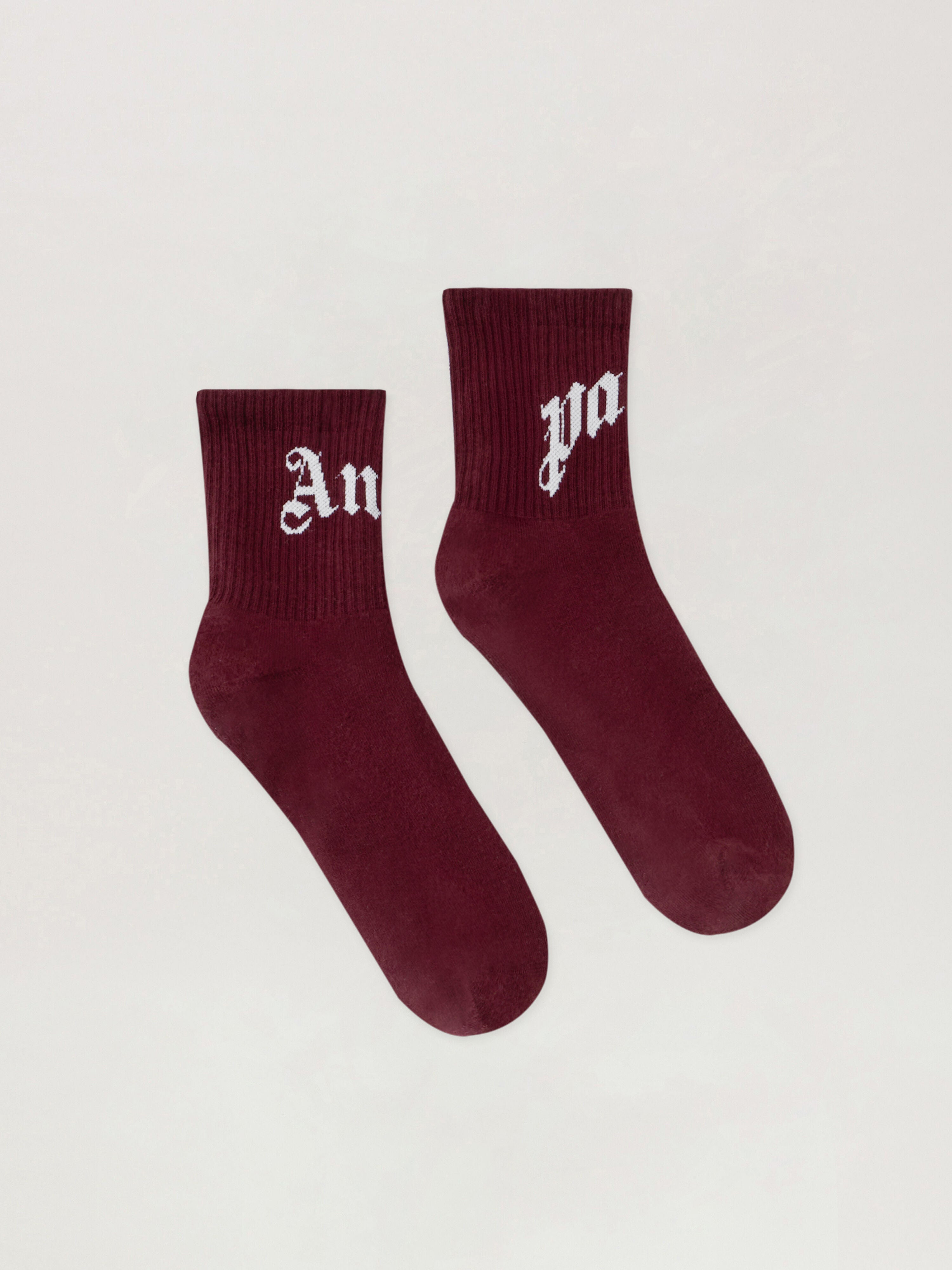 PALM ANGELS Curved Logo Socks BURGUNDY - OFF WHITE PMRA008F25FAB001