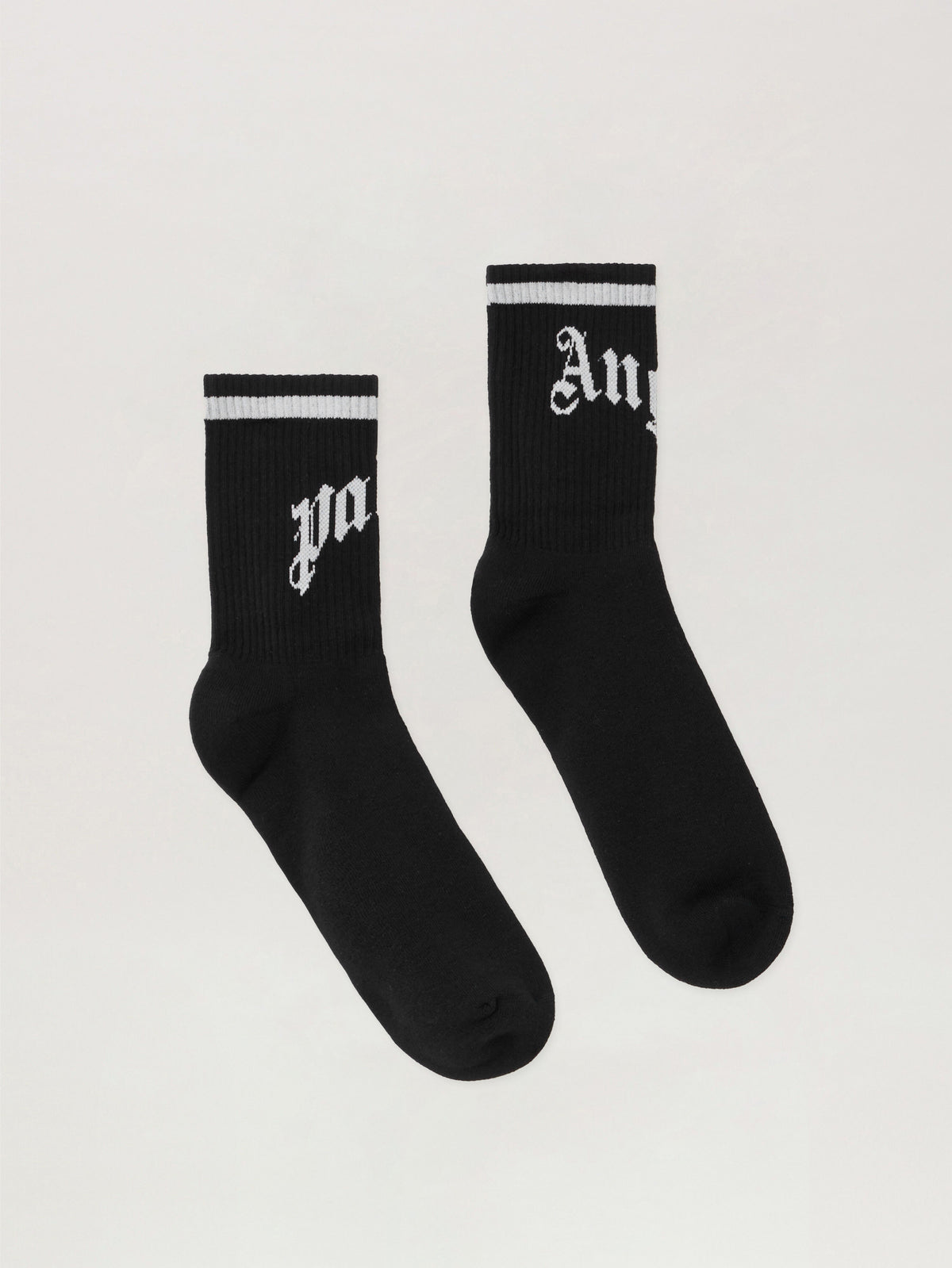 PALM ANGELS Curved Logo Track Socks BLACK - OFF WHITE PMRA008F25FAB002