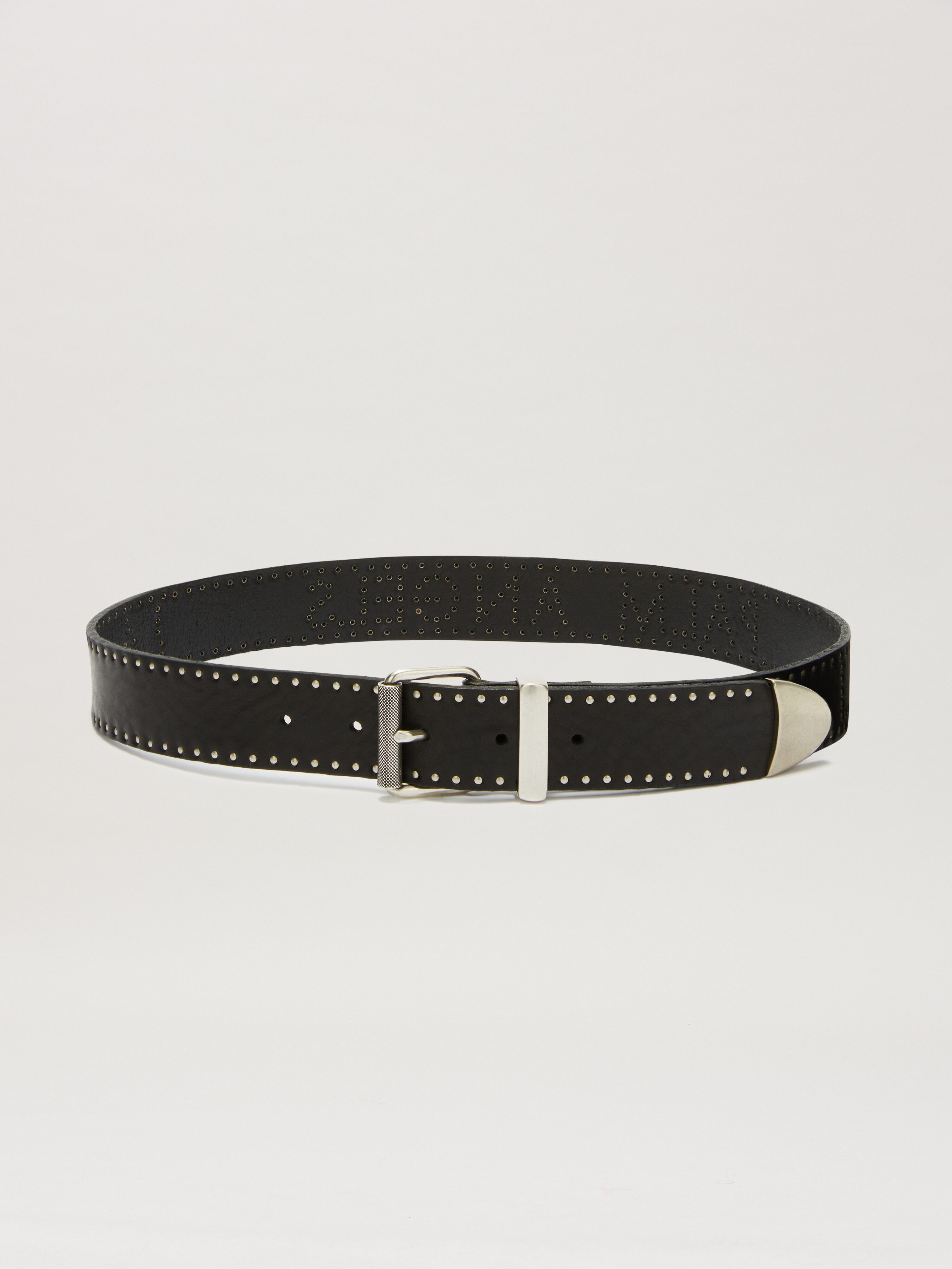 PALM ANGELS  LEATHER STUDS LOGO PA BELT BLACK/SILVER PMRB035S25LEA001