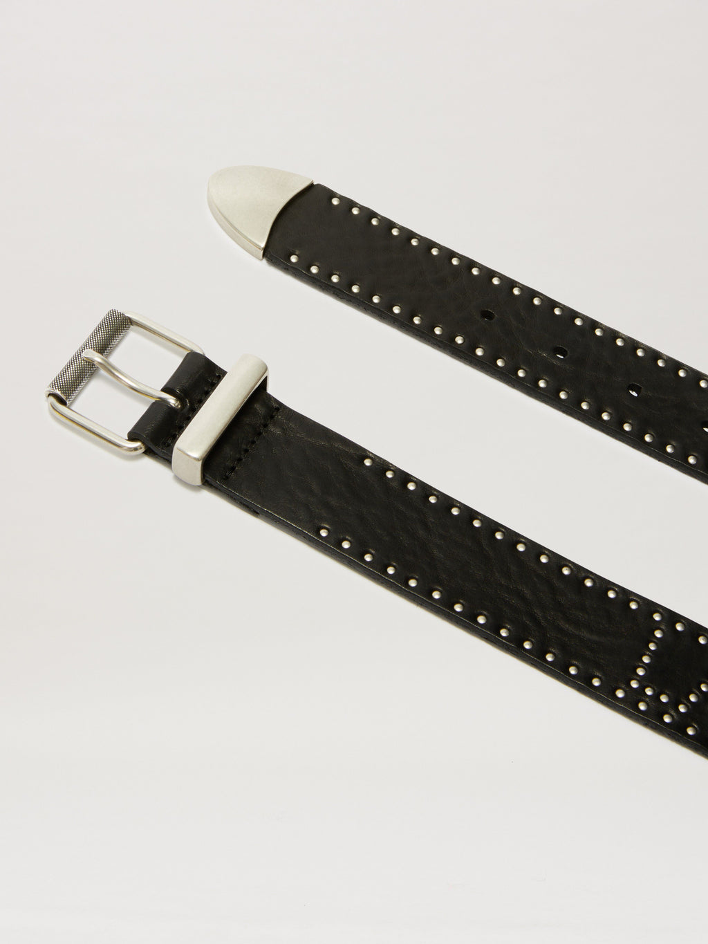PALM ANGELS  LEATHER STUDS LOGO PA BELT BLACK/SILVER PMRB035S25LEA001