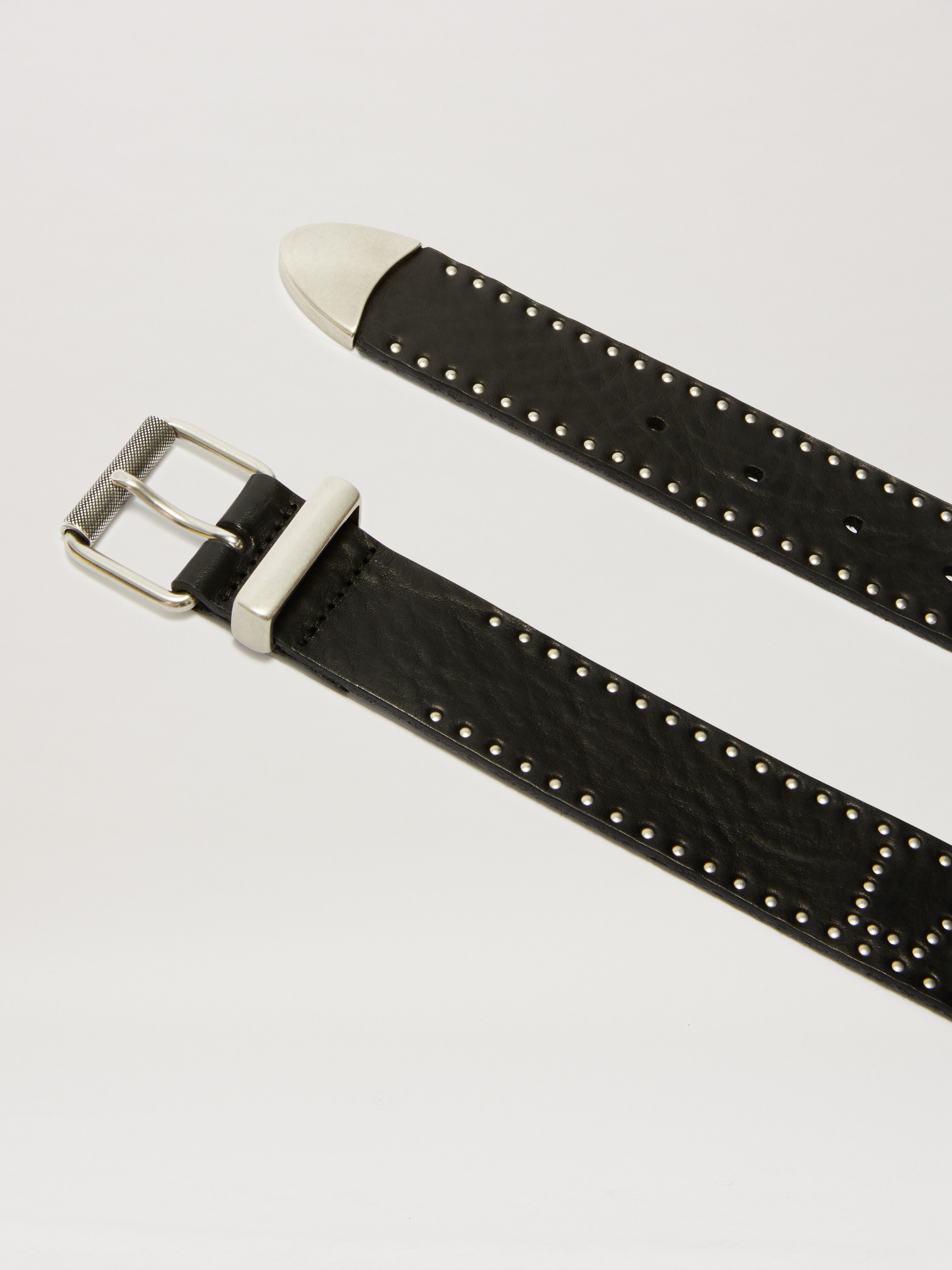 PALM ANGELS  LEATHER STUDS LOGO PA BELT BLACK/SILVER PMRB035S25LEA001