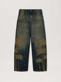 PALM ANGELS  LASER PALMS LOOSE DENIM PANTS BROWN - GR BROWN - GREY PMYA049S25DEN001