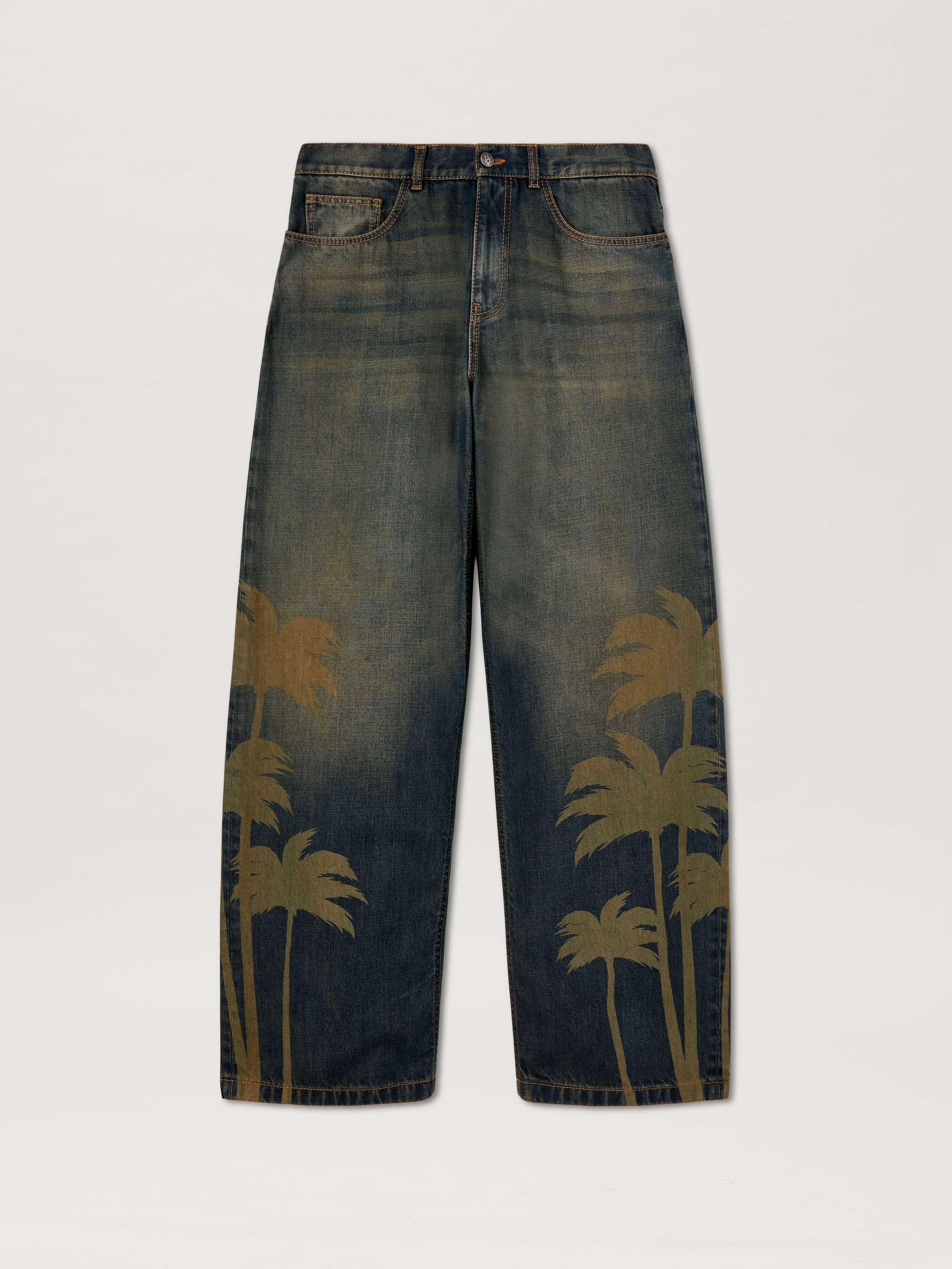 PALM ANGELS  LASER PALMS LOOSE DENIM PANTS BROWN - GR BROWN - GREY PMYA049S25DEN001